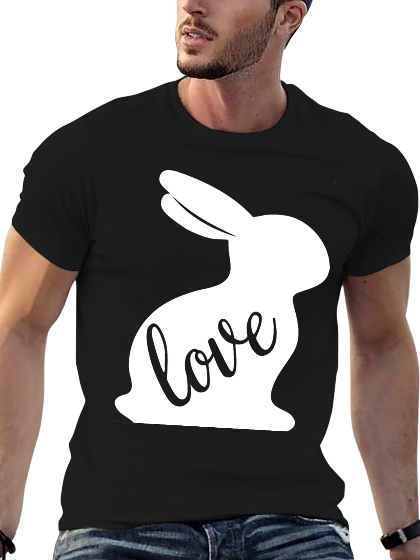 Love Bunny Graphic Tee - Black Cotton Casual Shirt
