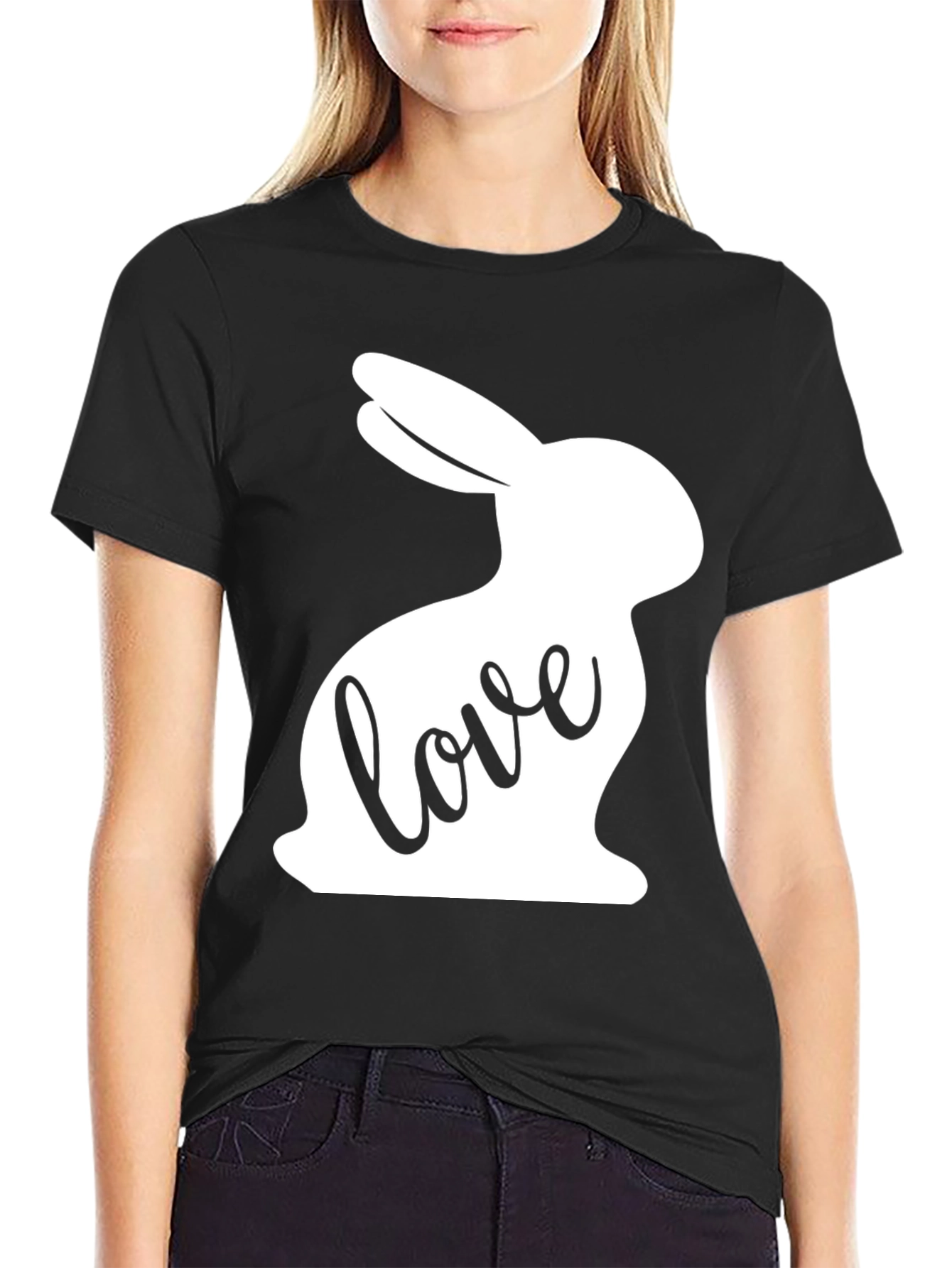Love Bunny Graphic Tee - Black Cotton Casual Shirt