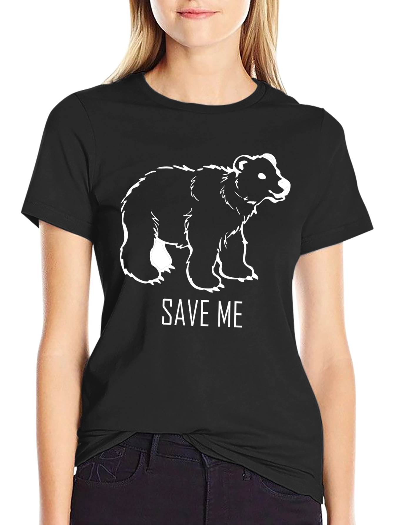 Save Me Bear Graphic Tee - Black Cotton Blend