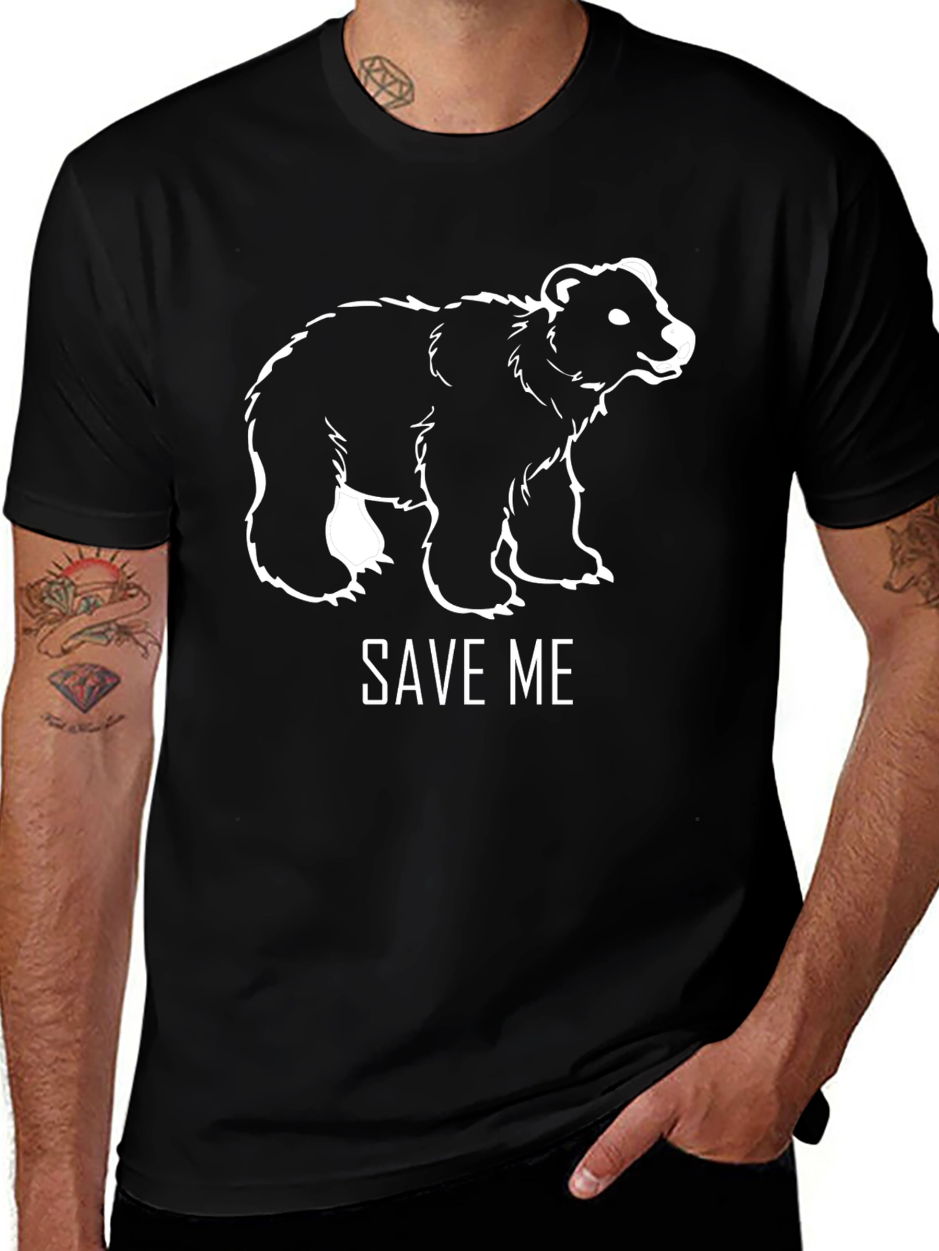 Save Me Bear Graphic Tee - Black Cotton Blend