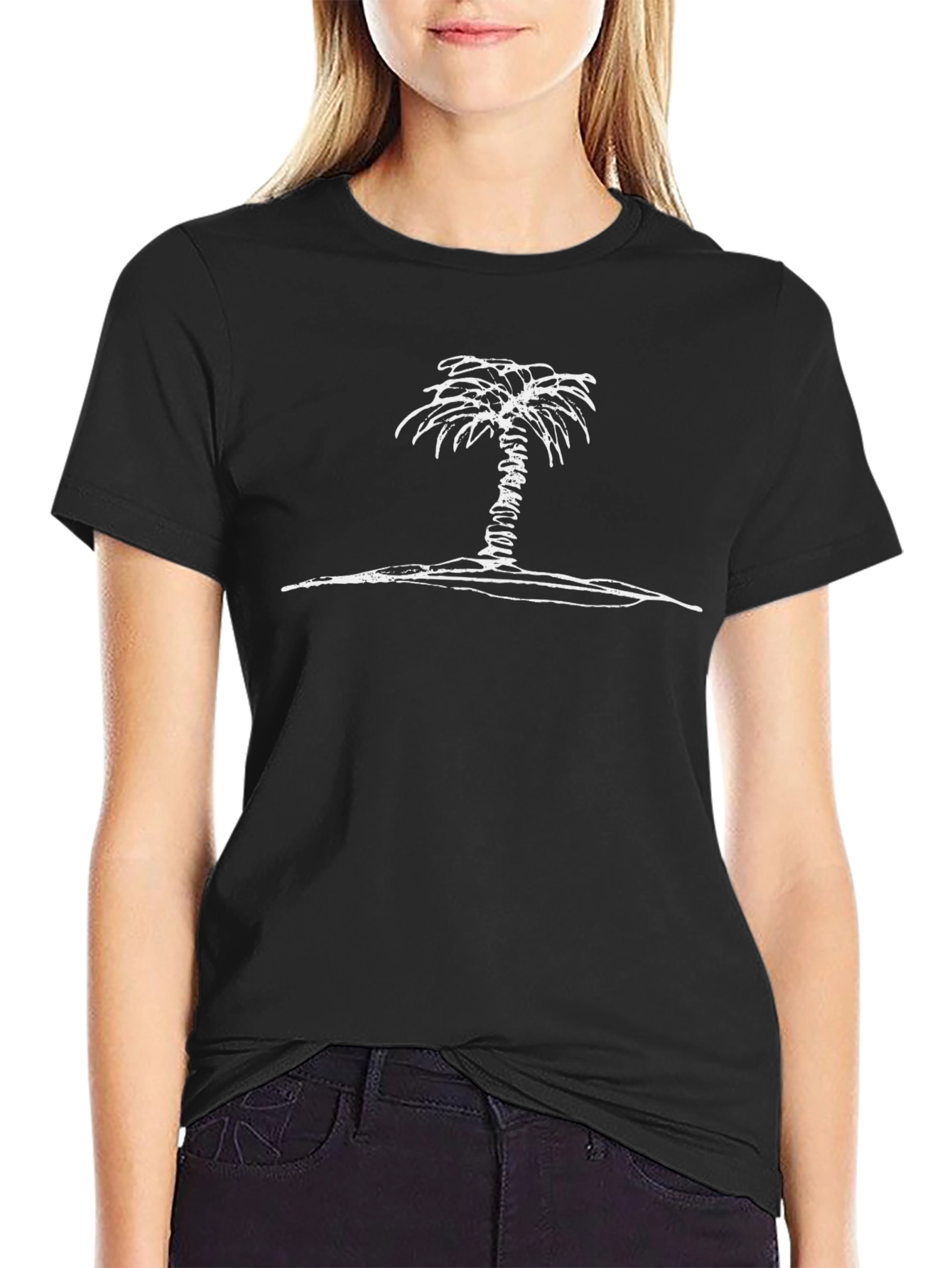 Palm Tree Graphic Tee - Black Cotton T-Shirt