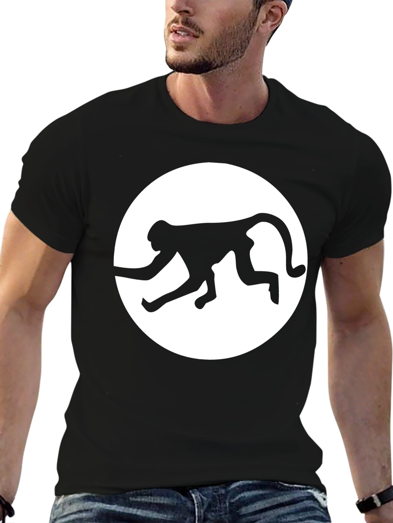 Monkey Silhouette Graphic Tee - Black