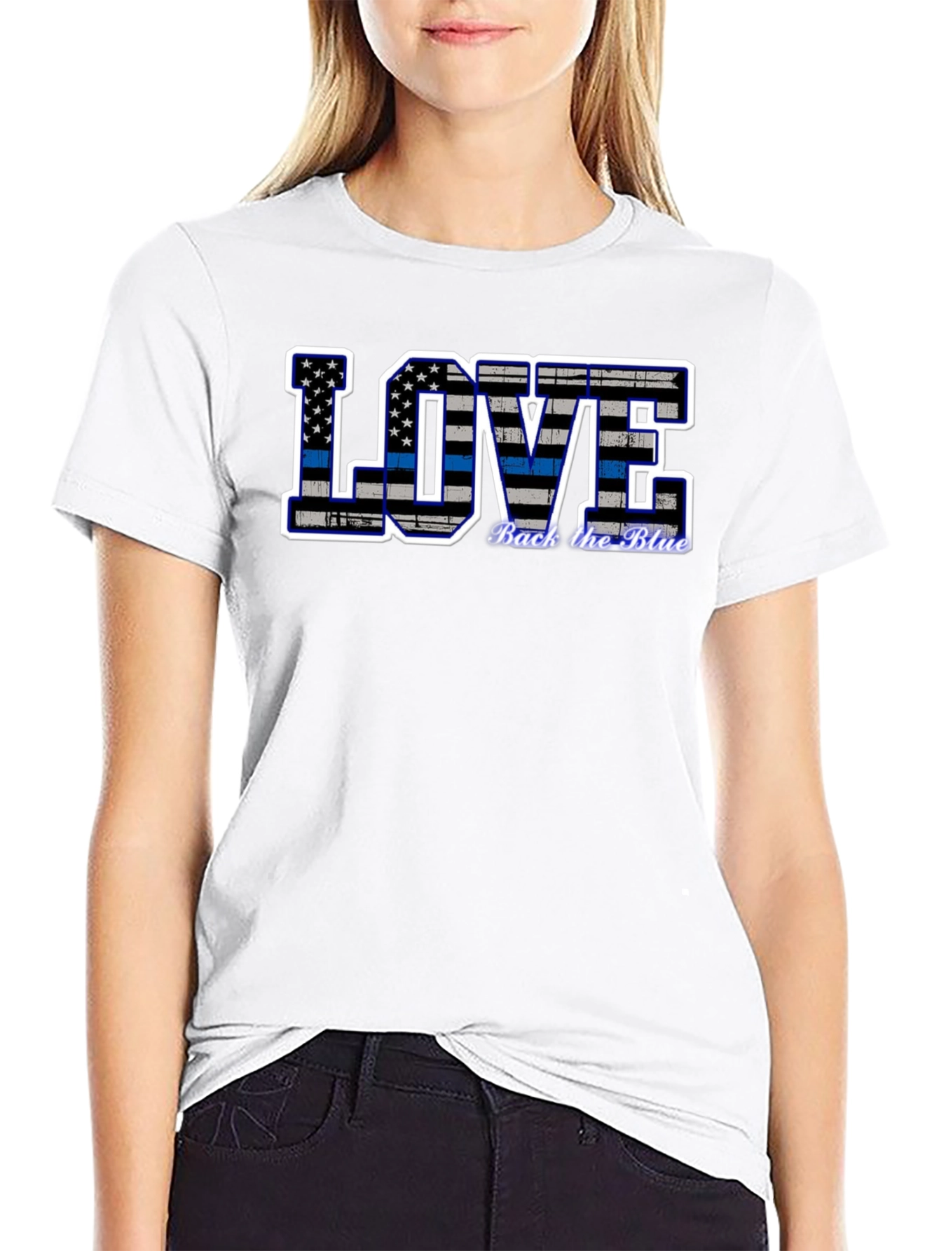 Back the Blue Thin Blue Line Love Graphic Tee