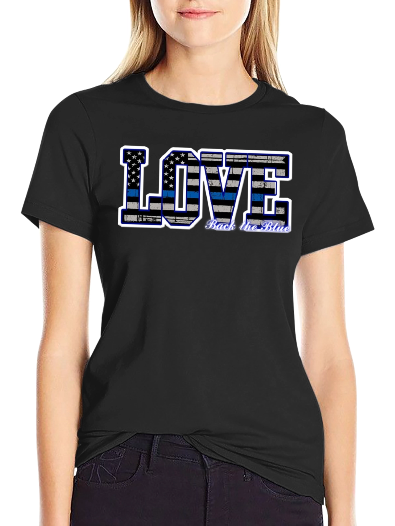 Back the Blue Thin Blue Line Love Graphic Tee