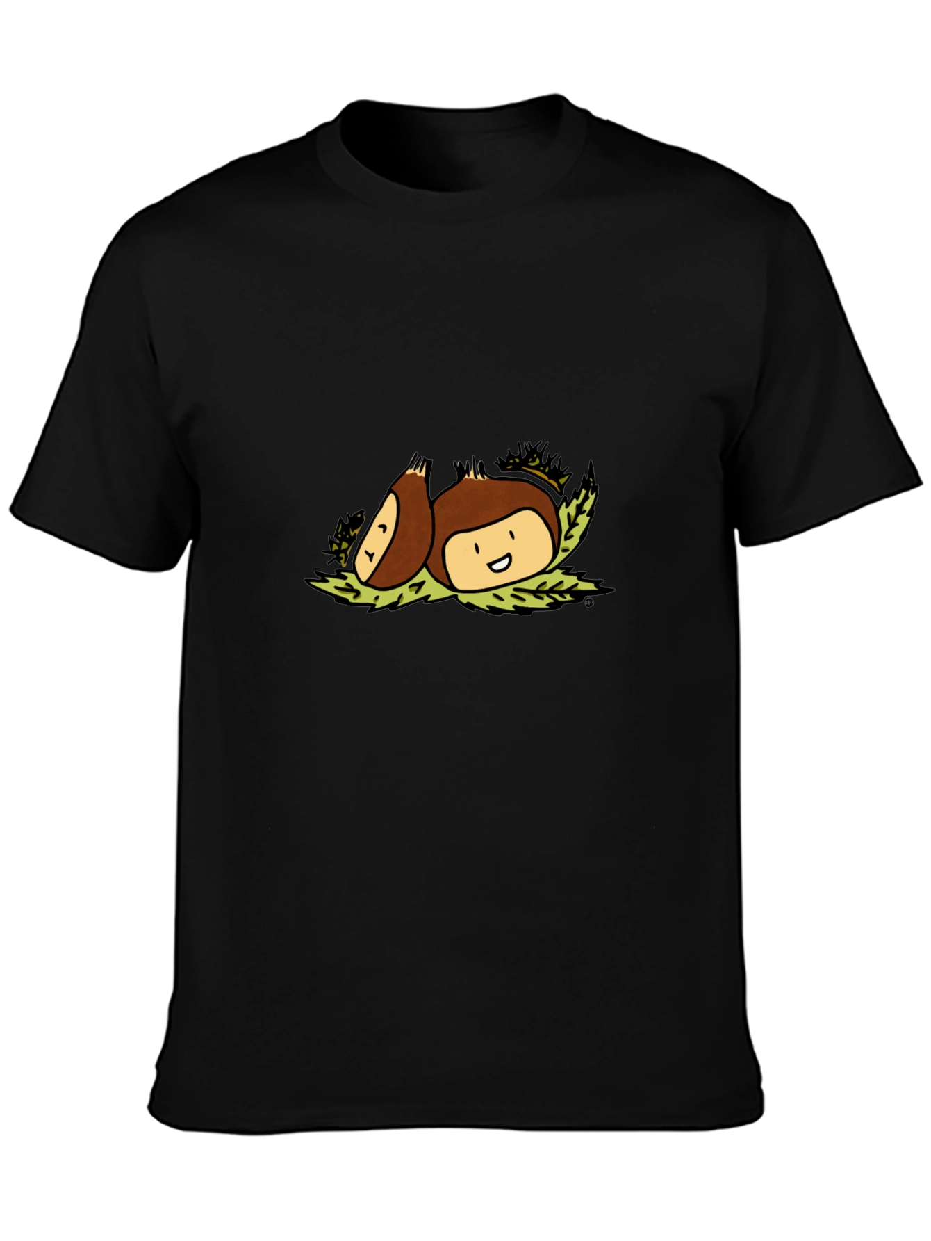 Chestnut Cartoon Graphic Tee - Black Casual Shirt