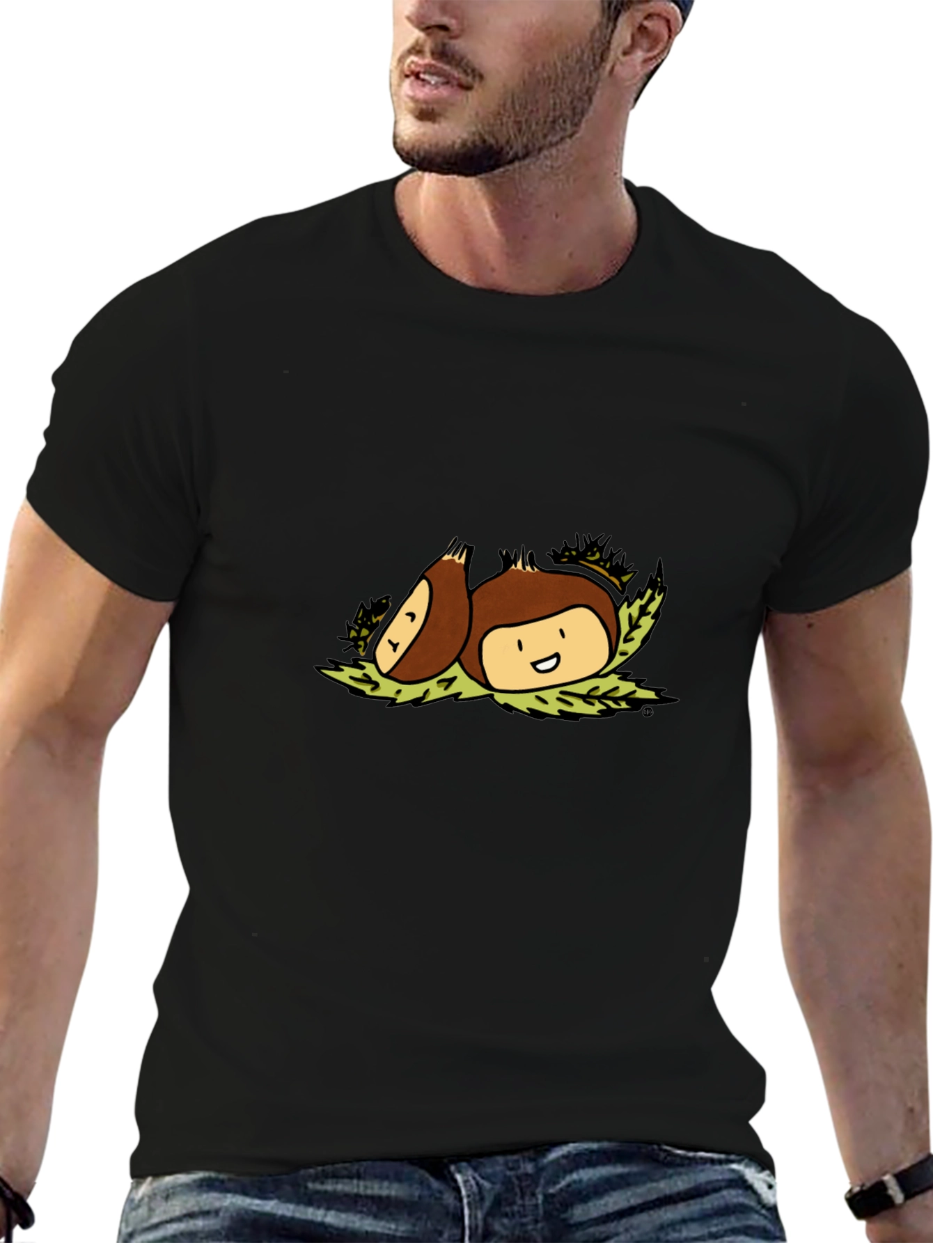 Chestnut Cartoon Graphic Tee - Black Casual Shirt