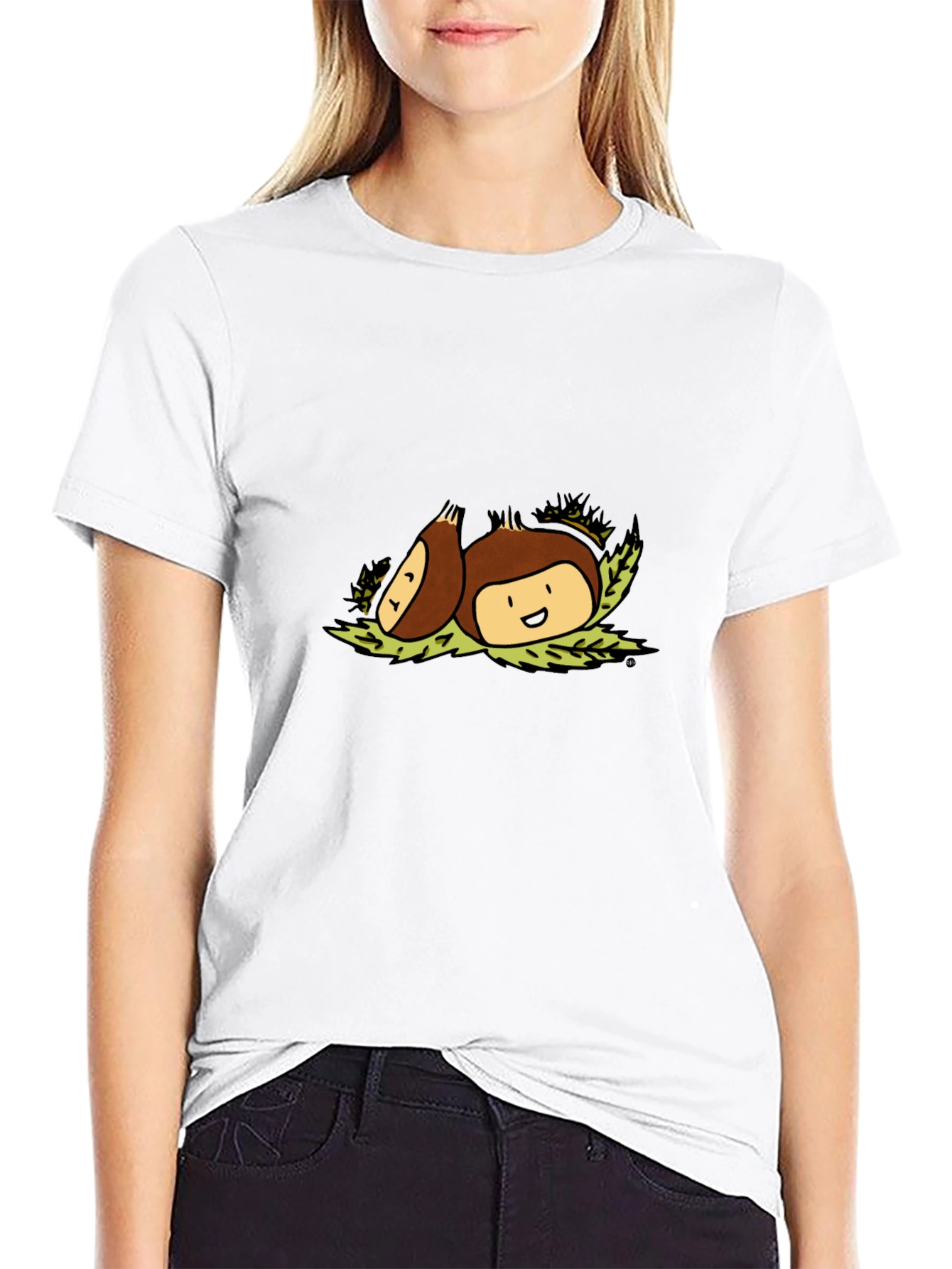 Chestnut Cartoon Graphic Tee - Black Casual Shirt