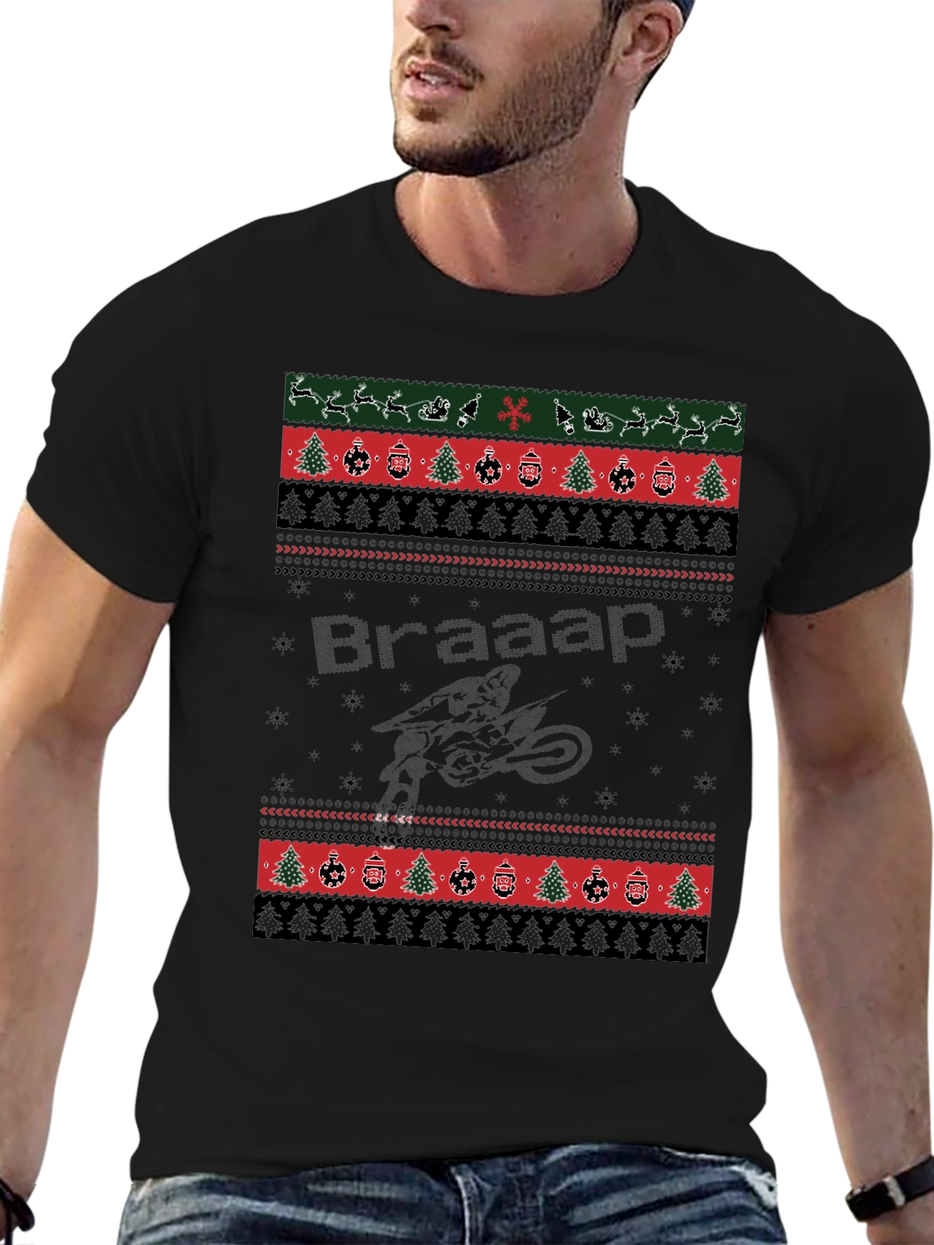 Braaap Ugly Christmas Sweater Dirt Bike T-Shirt