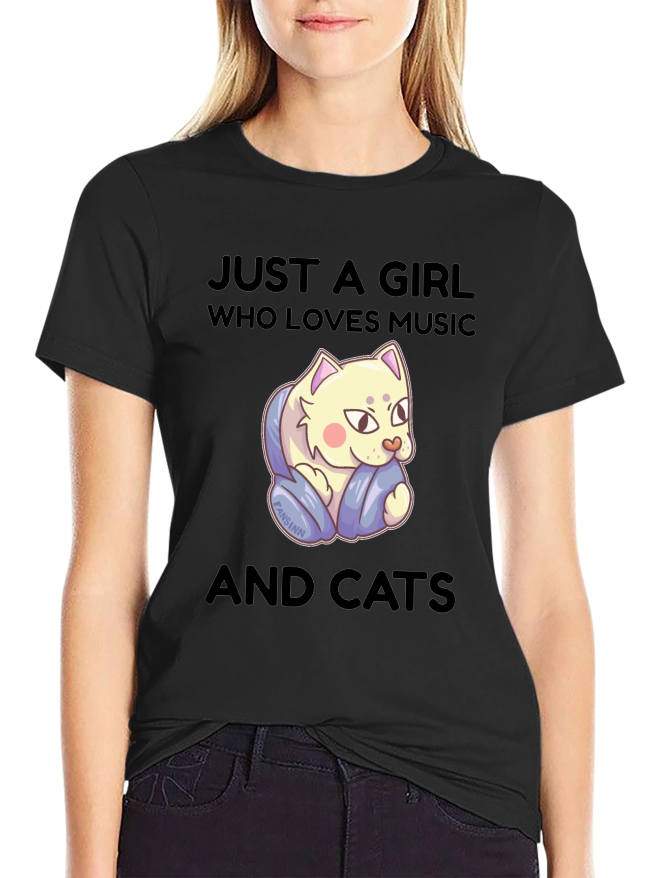 Girl Who Loves Music and Cats T-Shirt