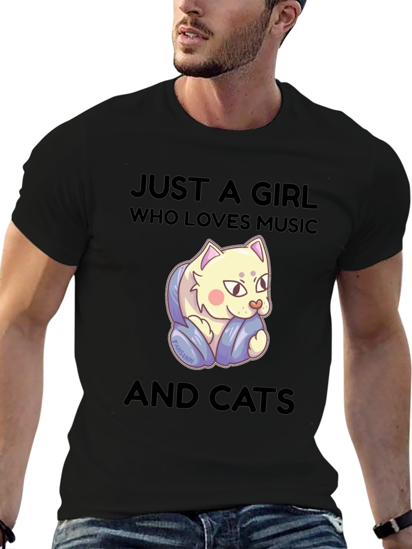 Girl Who Loves Music and Cats T-Shirt