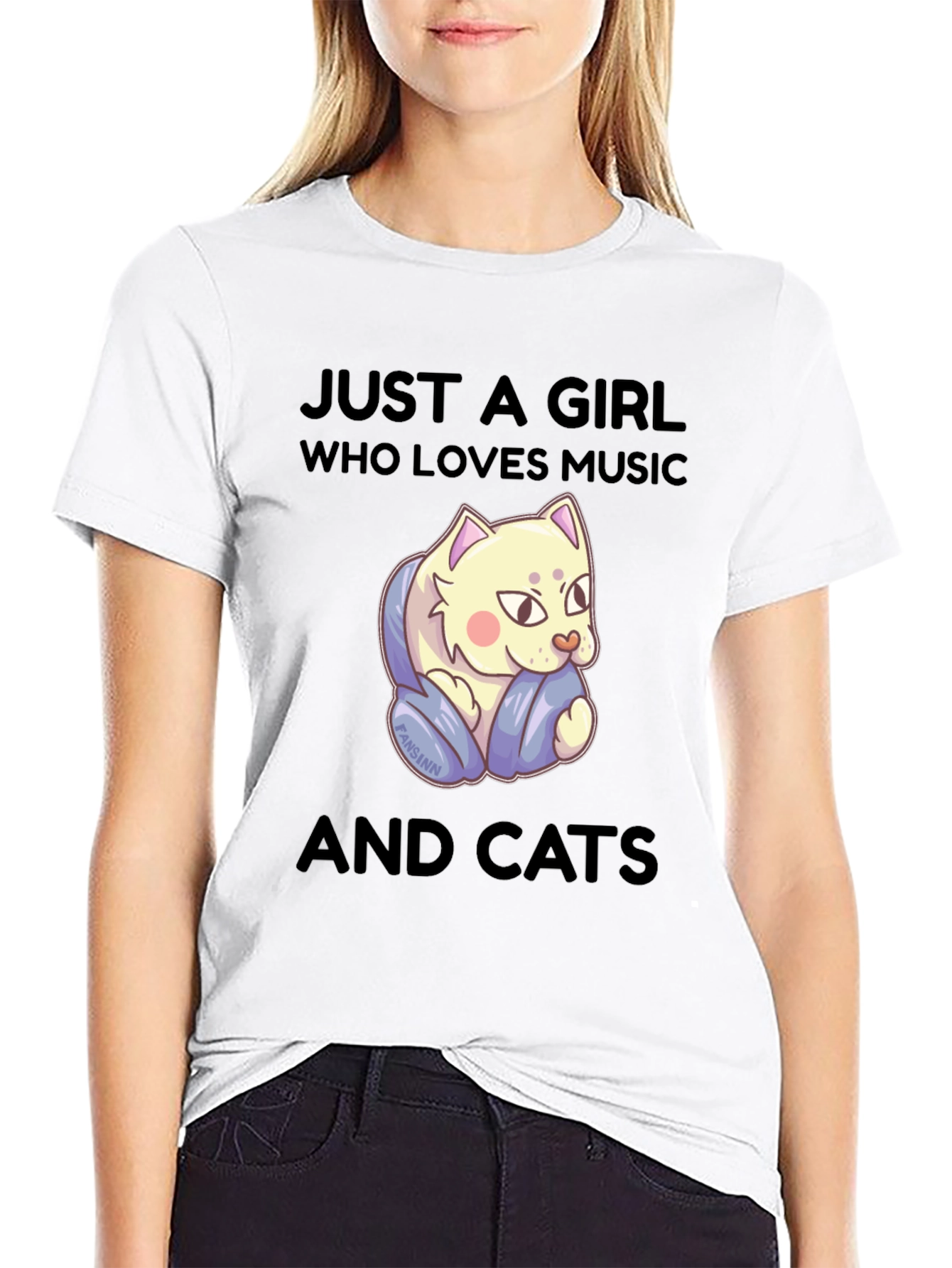 Girl Who Loves Music and Cats T-Shirt
