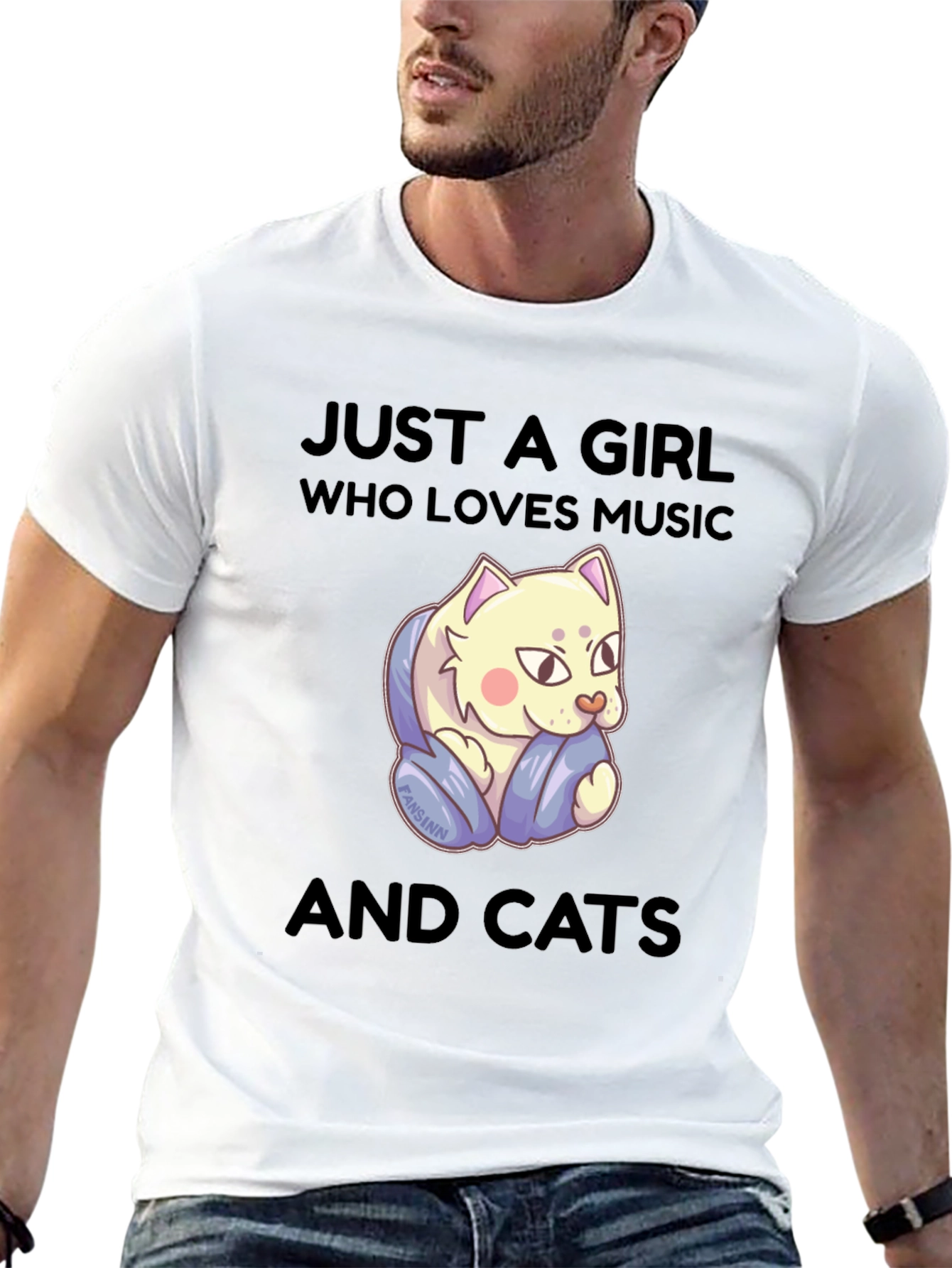 Girl Who Loves Music and Cats T-Shirt