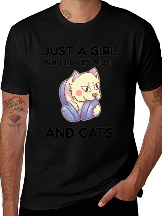 Girl Who Loves Music and Cats T-Shirt