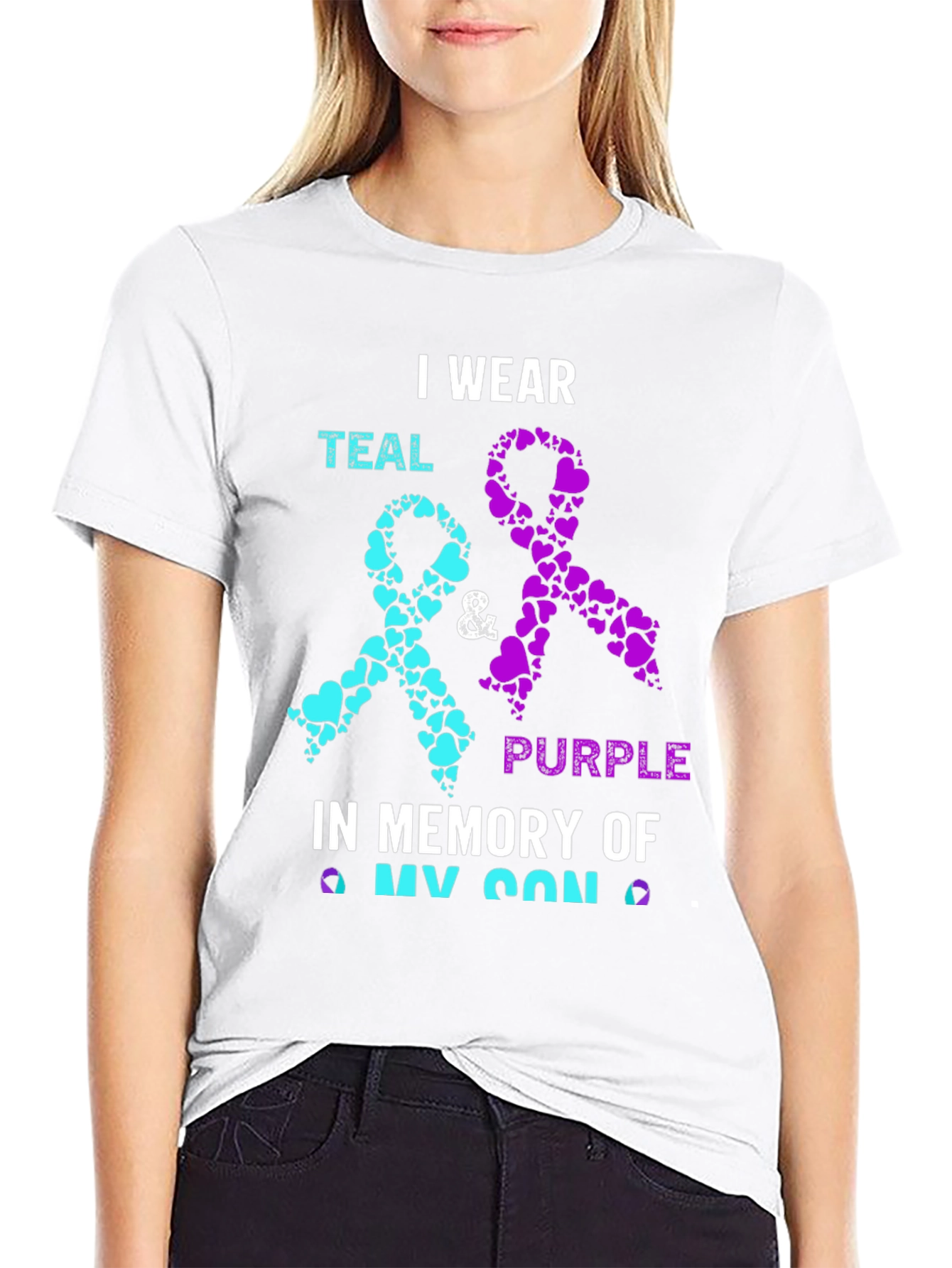 Teal & Purple Ribbon My Son Awareness T-Shirt