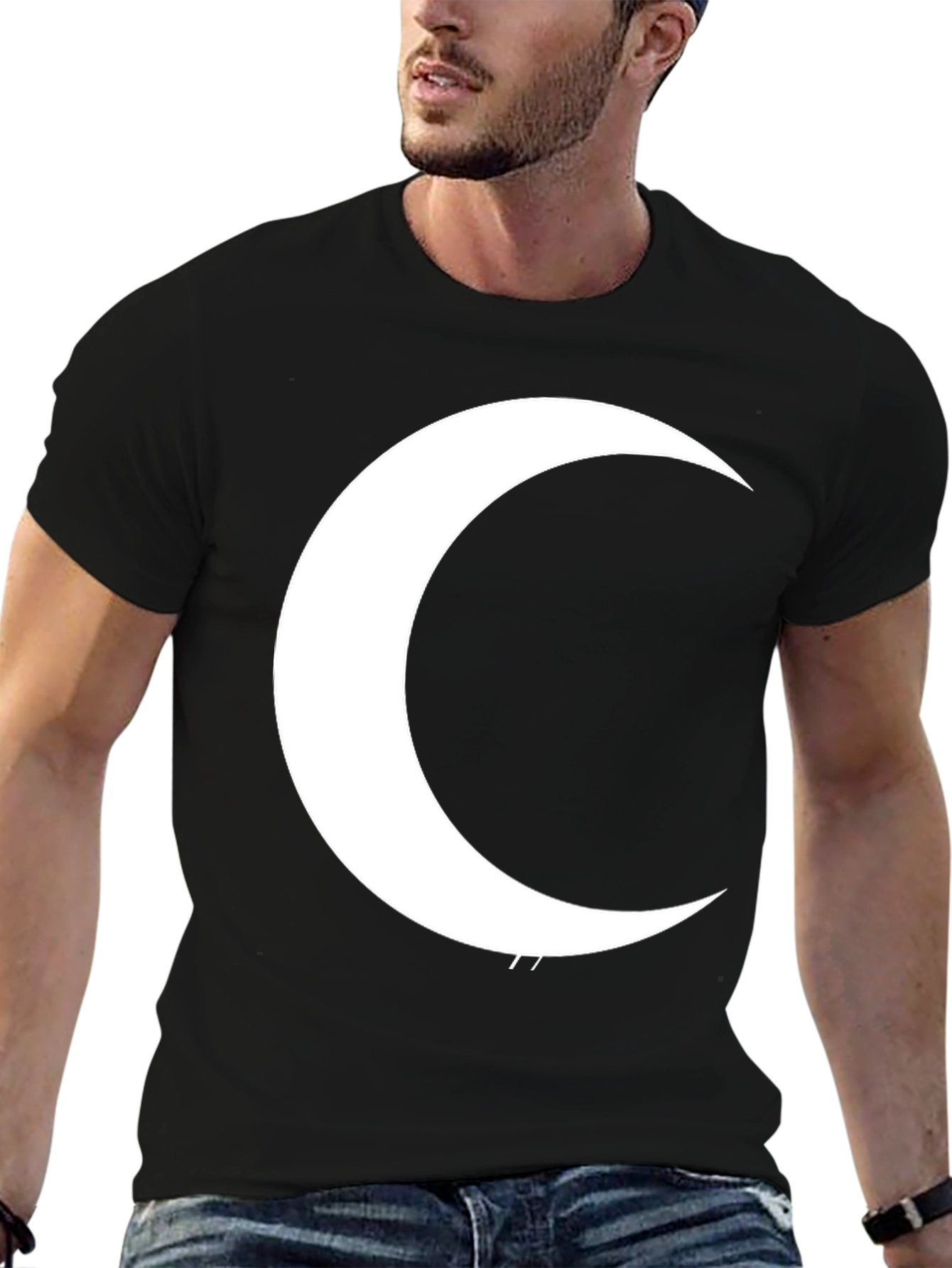 Crescent Moon Graphic T-Shirt - Black