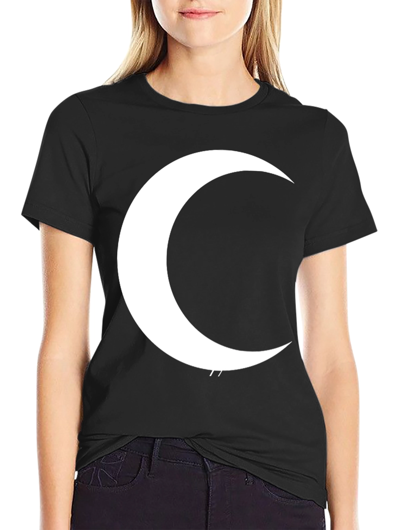 Crescent Moon Graphic T-Shirt - Black