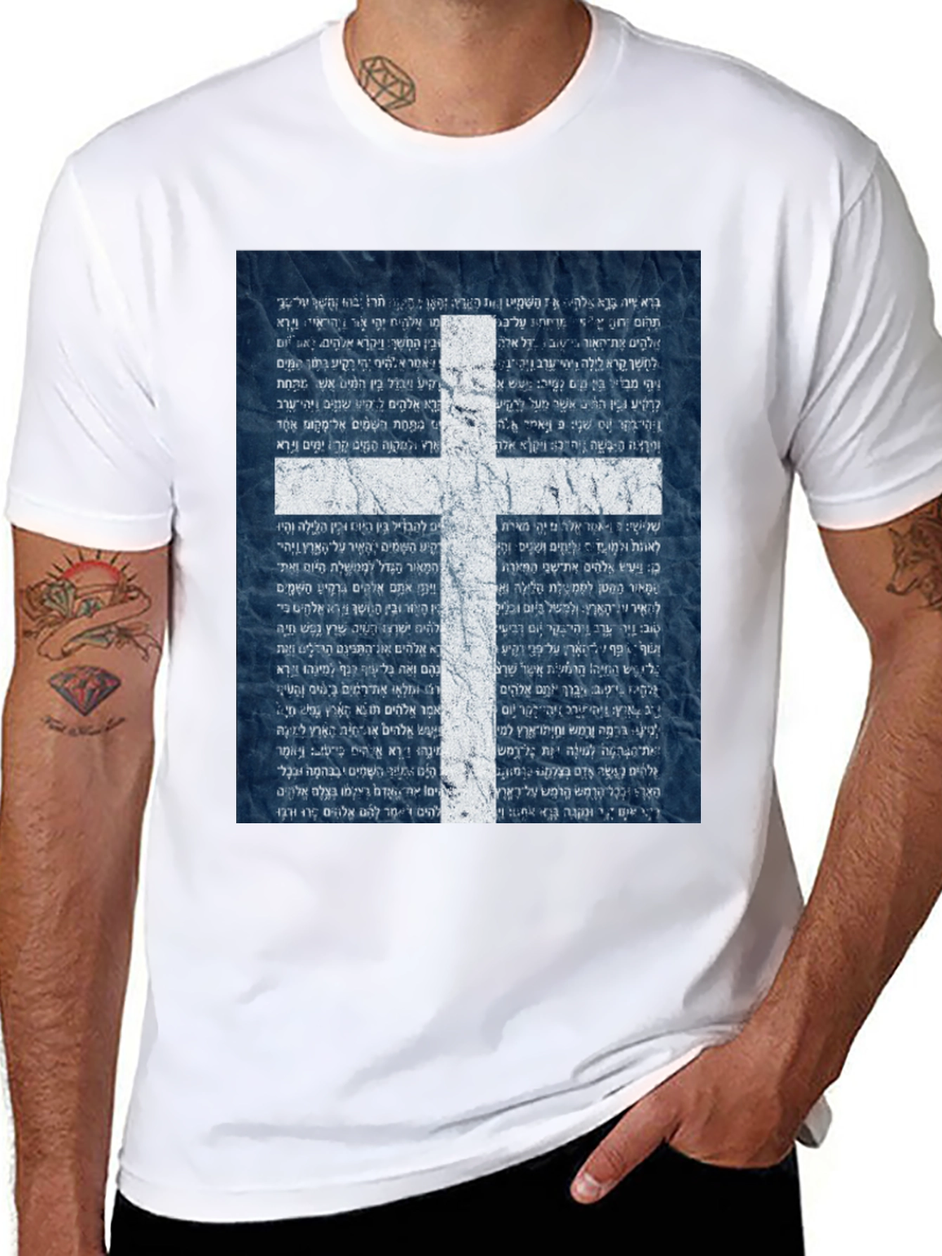 White Cross Graphic Print Black T-Shirt