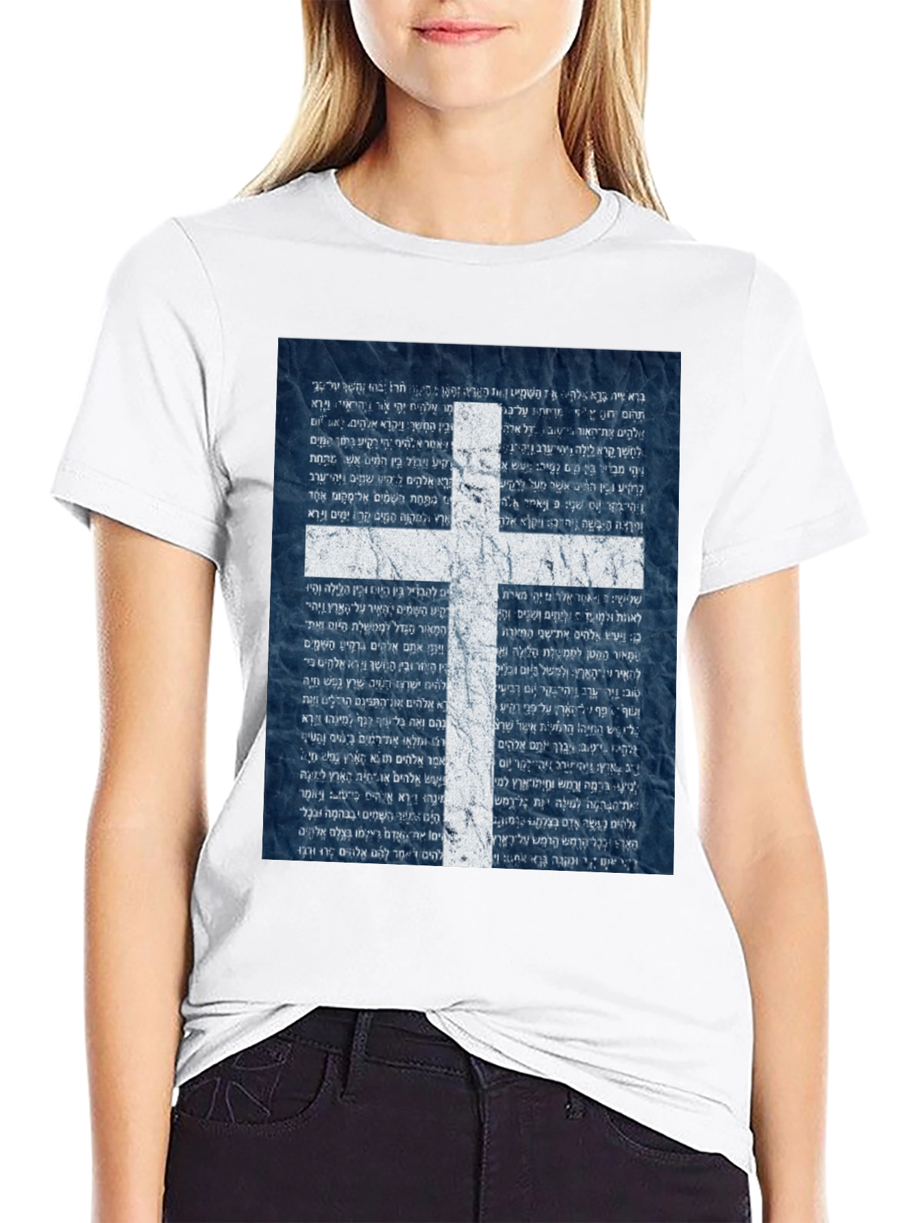 White Cross Graphic Print Black T-Shirt