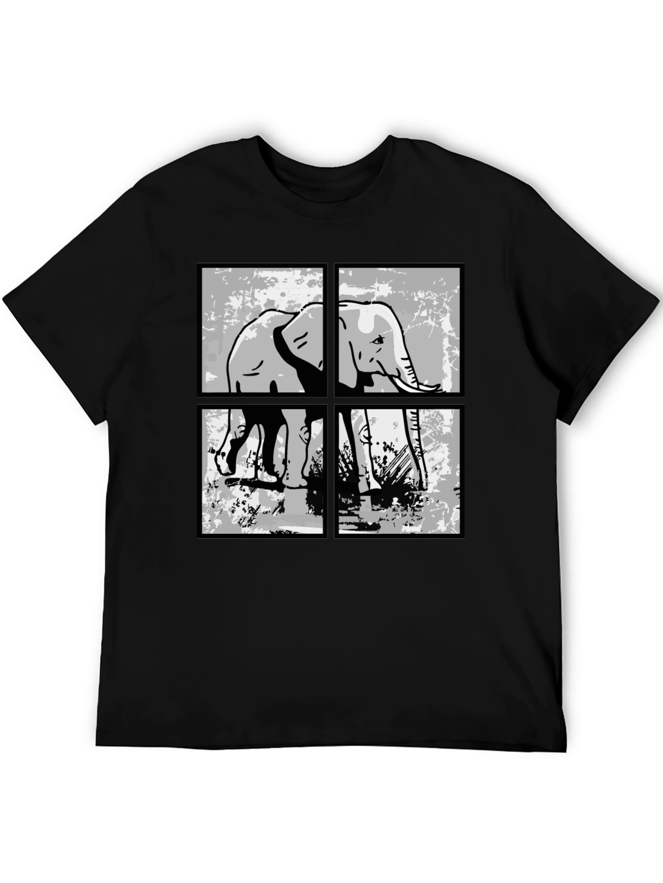 Elephant Grid Graphic T-Shirt - Black
