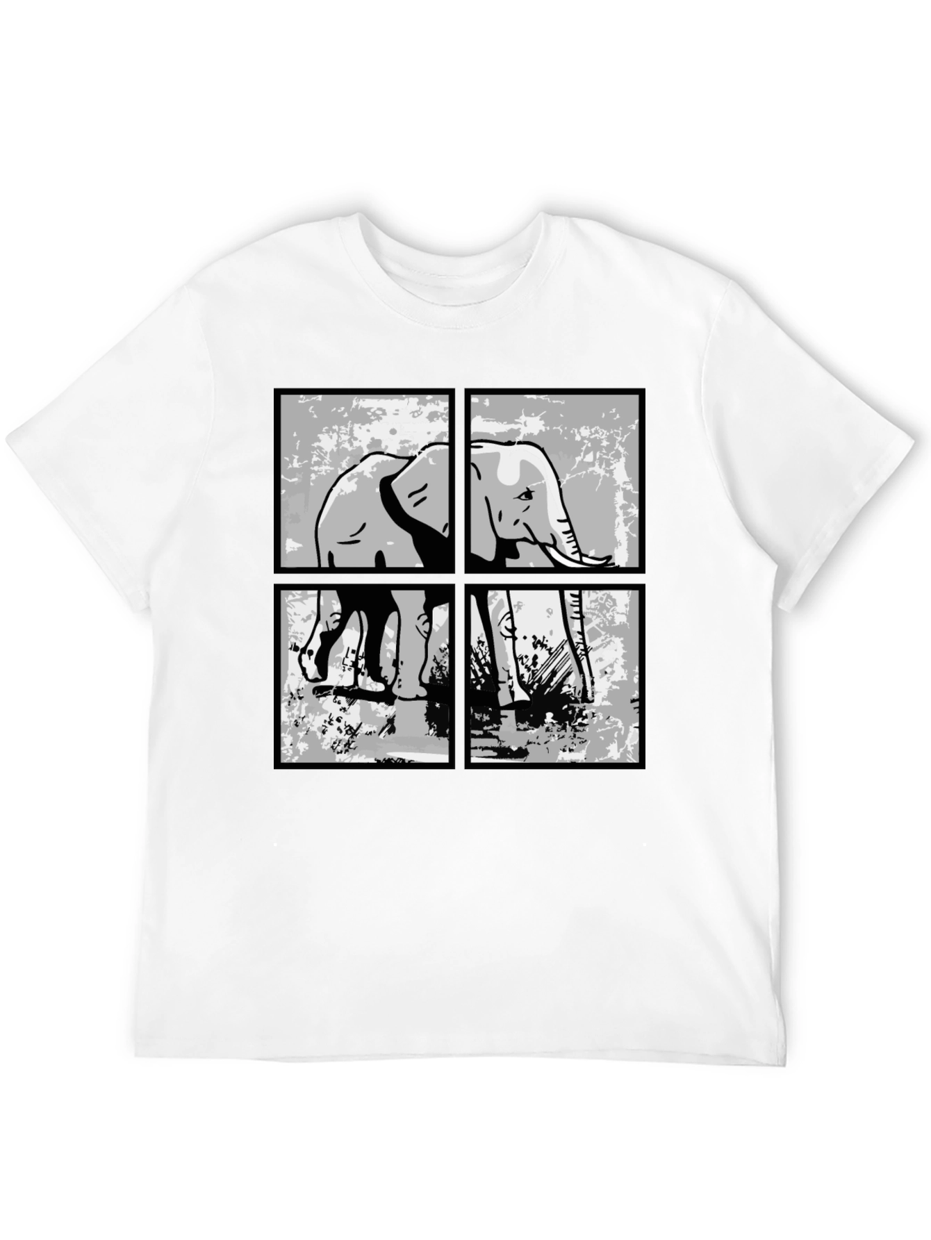 Elephant Grid Graphic T-Shirt - Black