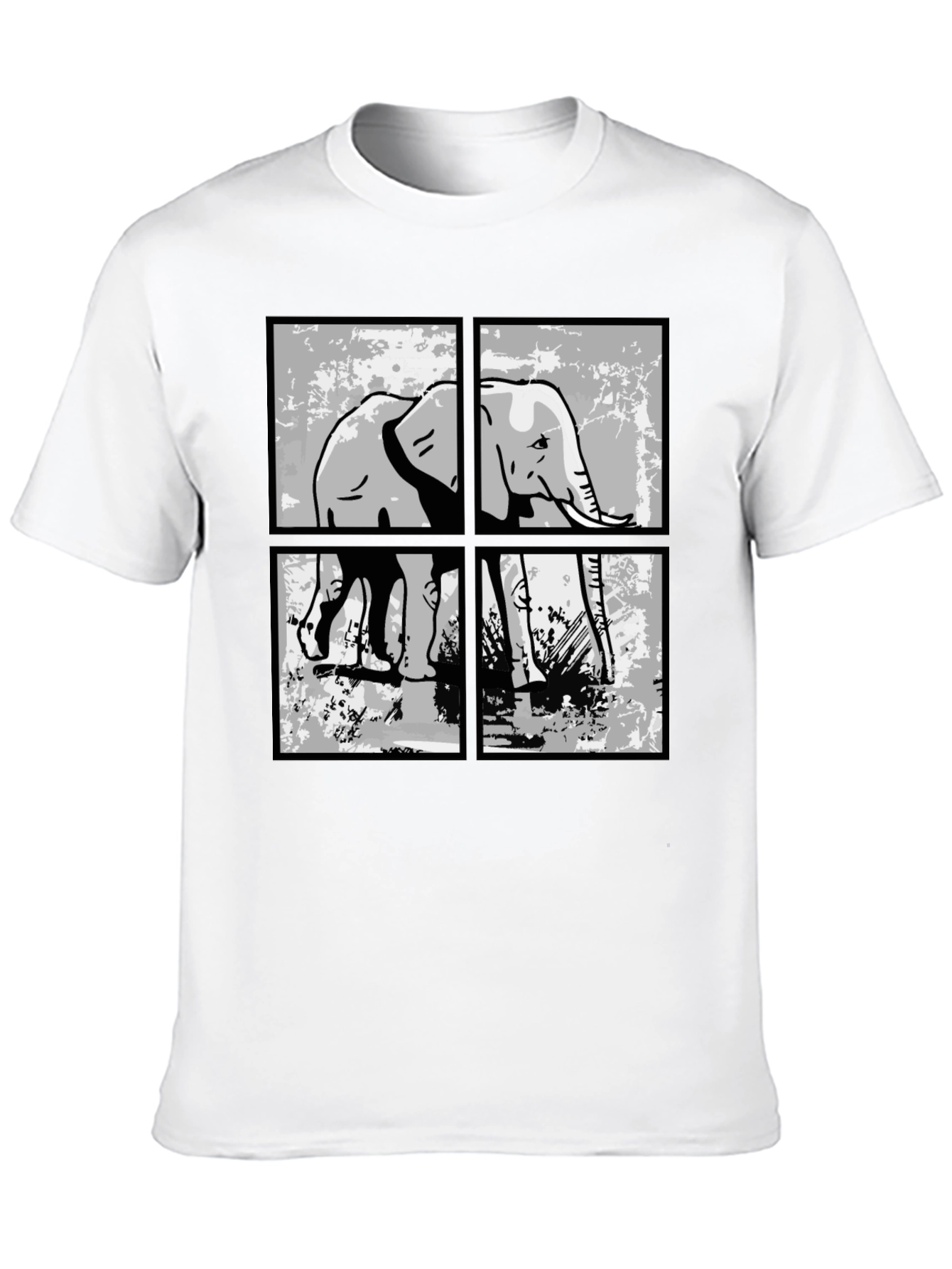 Elephant Grid Graphic T-Shirt - Black