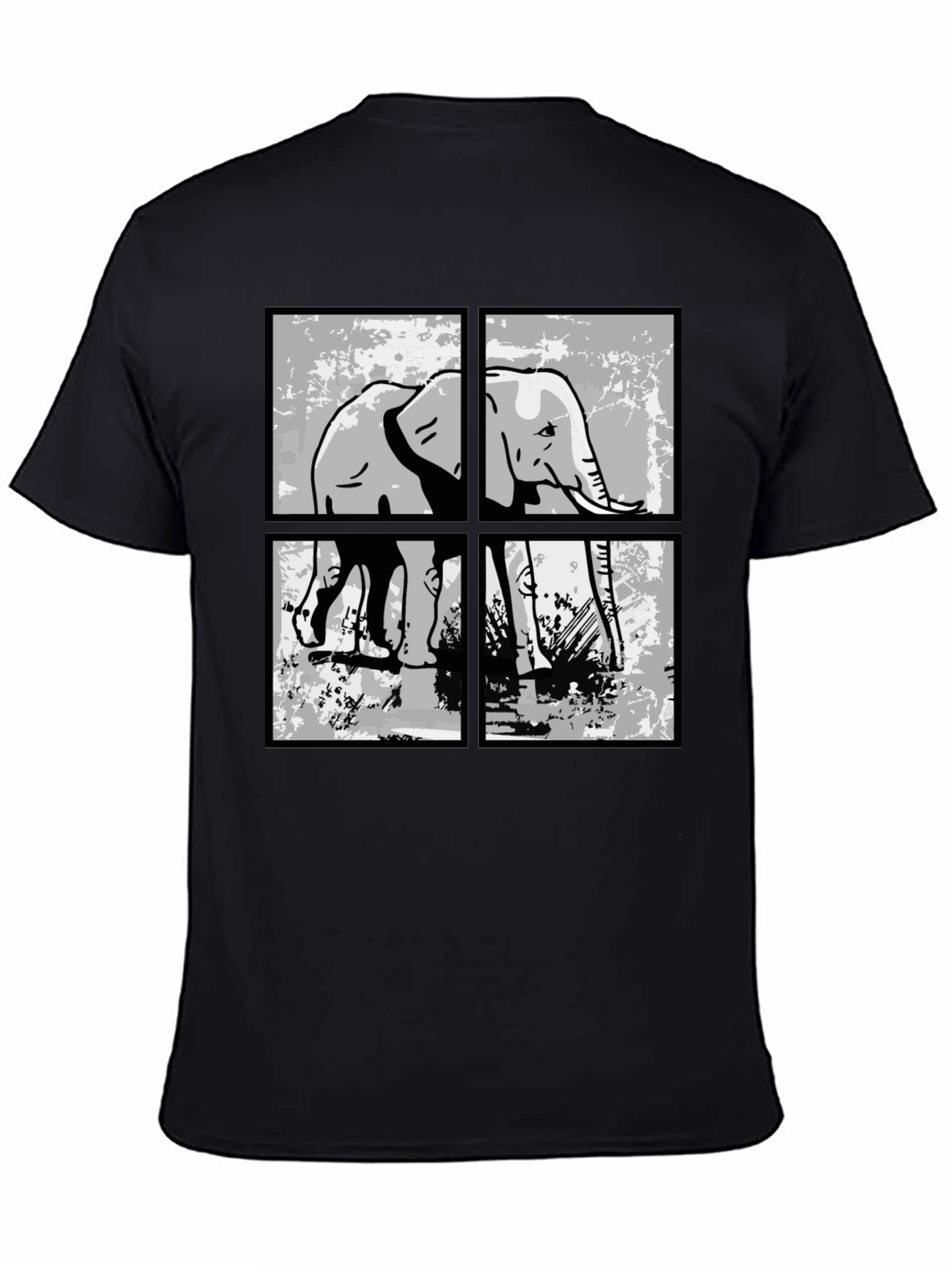 Elephant Grid Graphic T-Shirt - Black