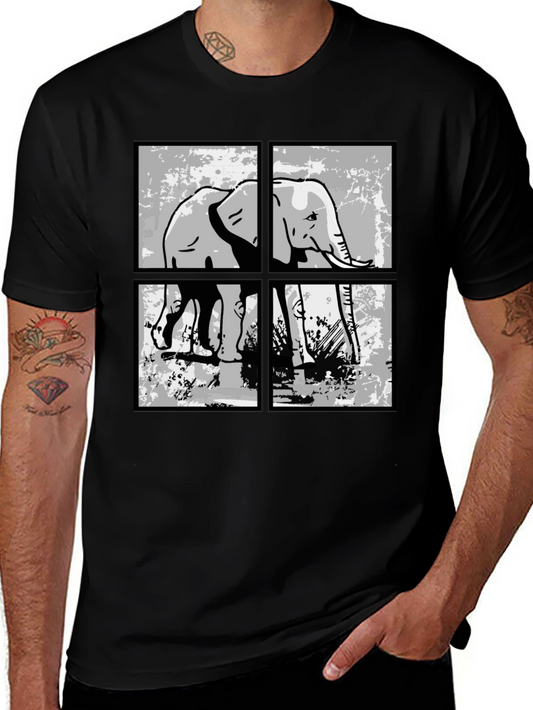 Elephant Grid Graphic T-Shirt - Black