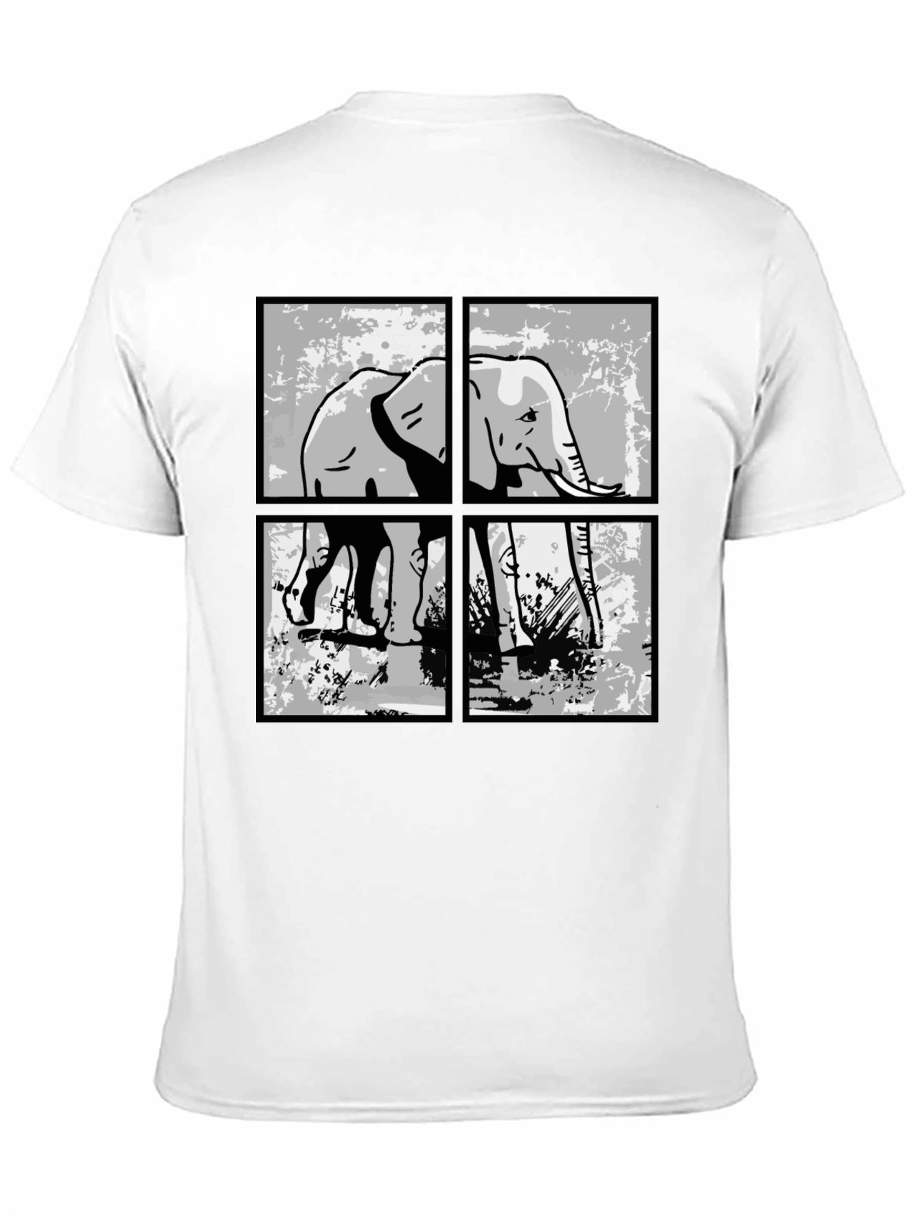 Elephant Grid Graphic T-Shirt - Black
