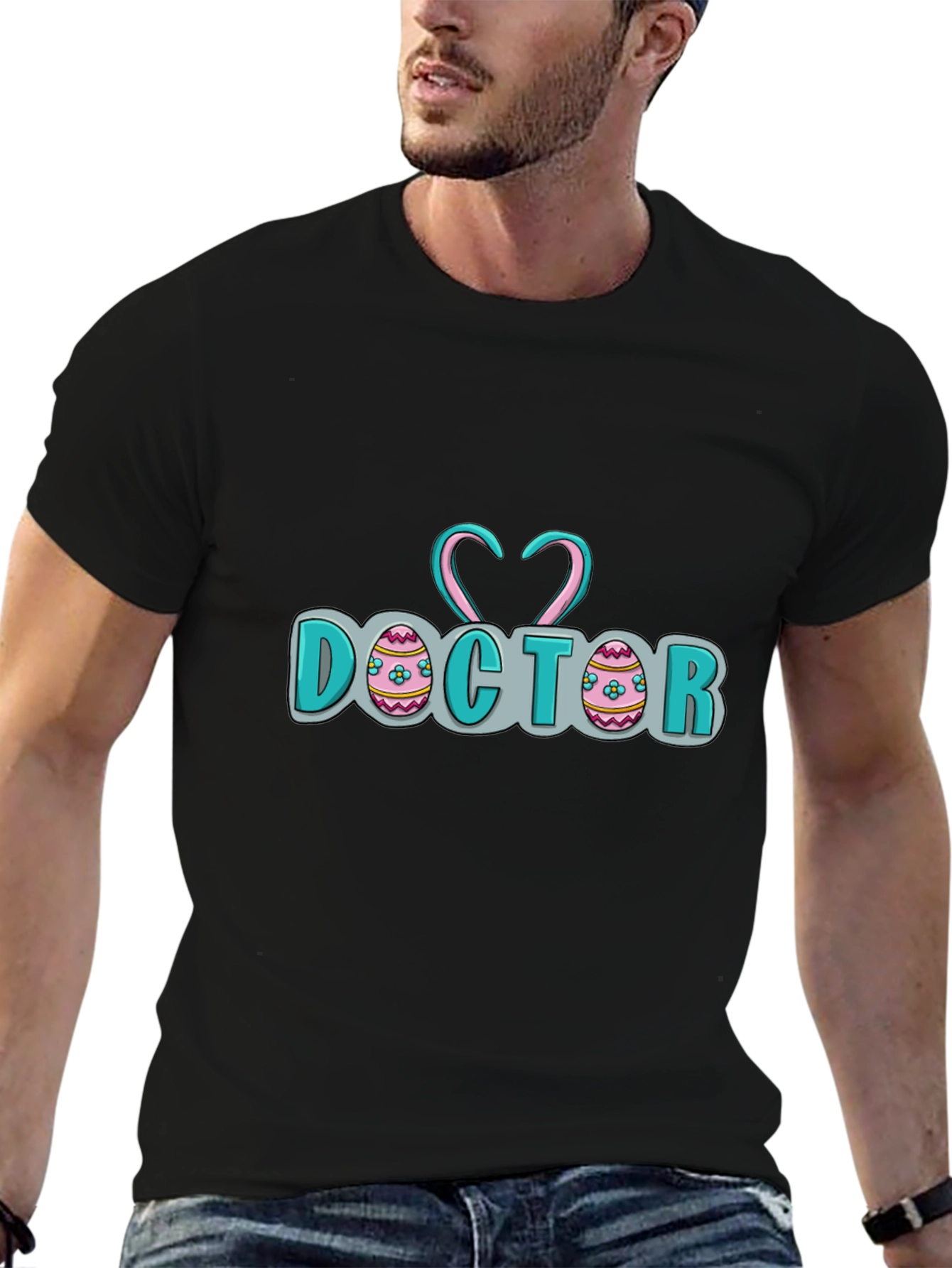Doctor Easter Egg Heart Stethoscope Black T-Shirt