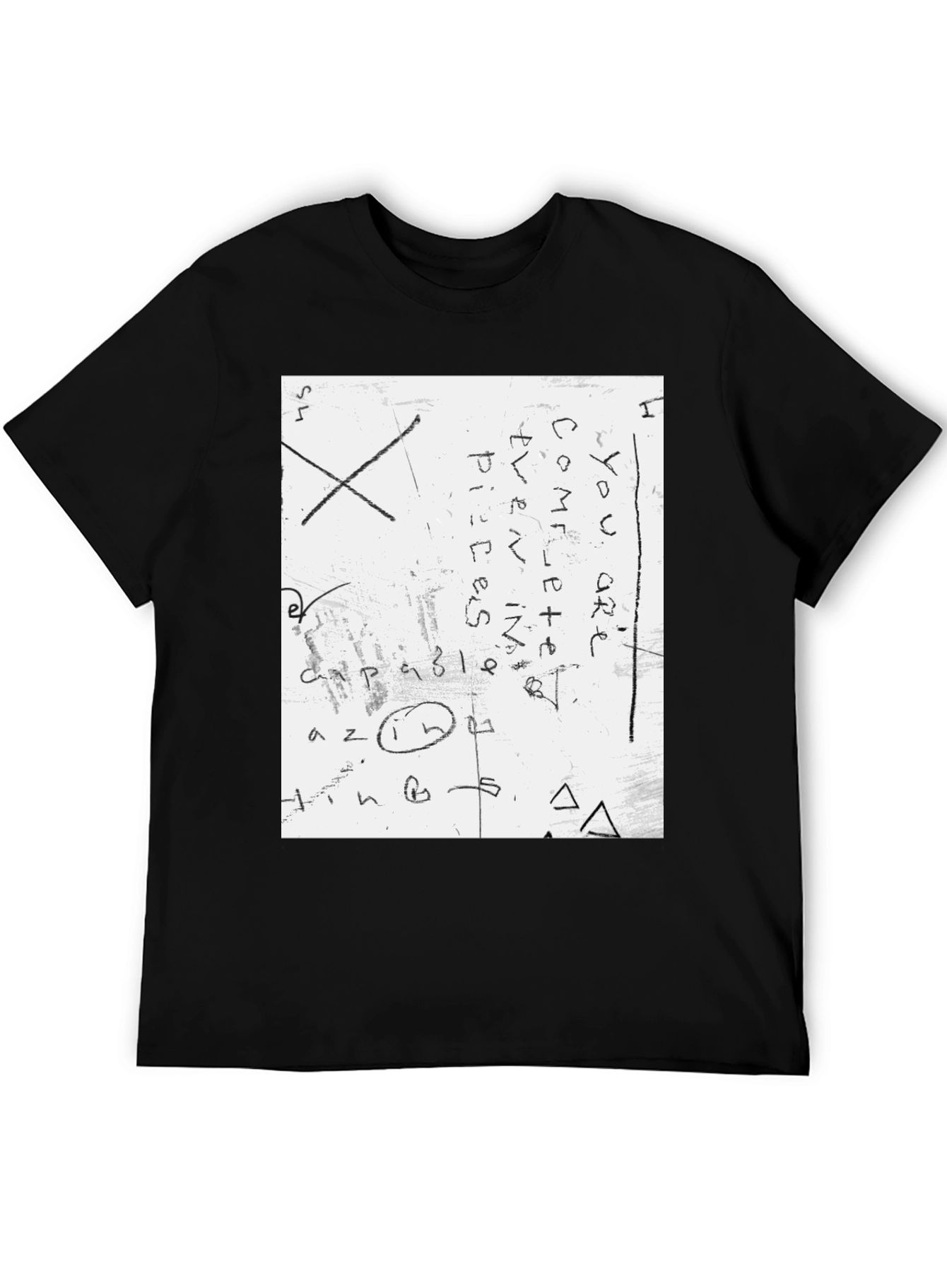 Mens Black T-Shirt with Handwritten Text Design