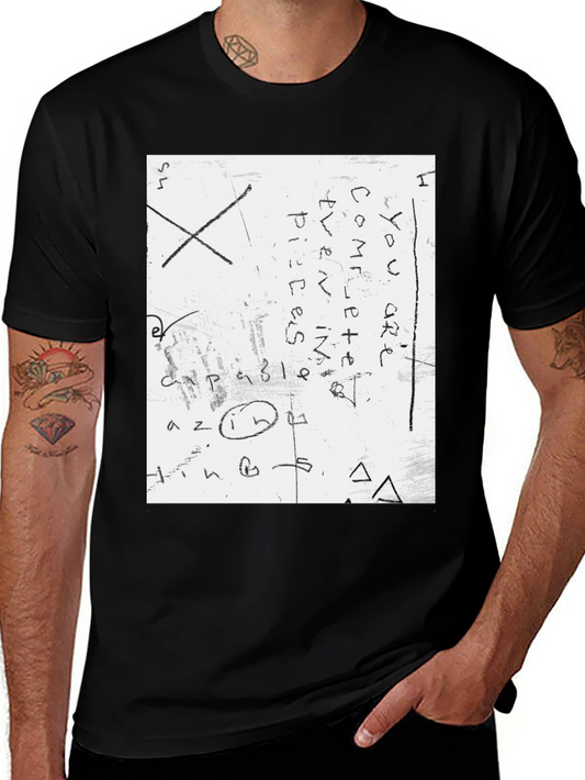 Mens Black T-Shirt with Handwritten Text Design
