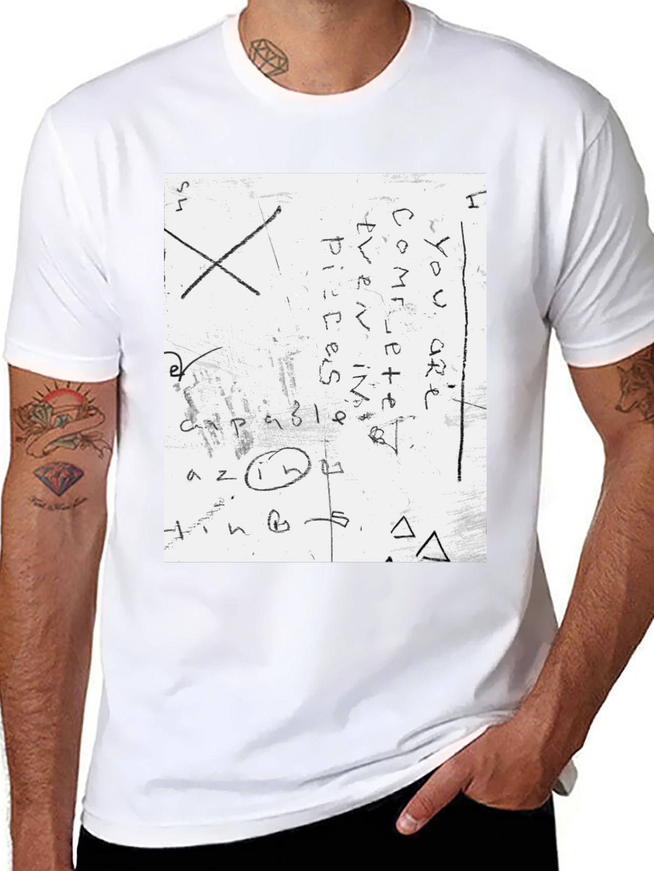 Mens Black T-Shirt with Handwritten Text Design