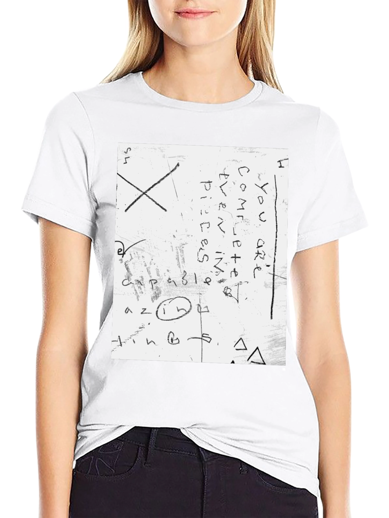 Mens Black T-Shirt with Handwritten Text Design