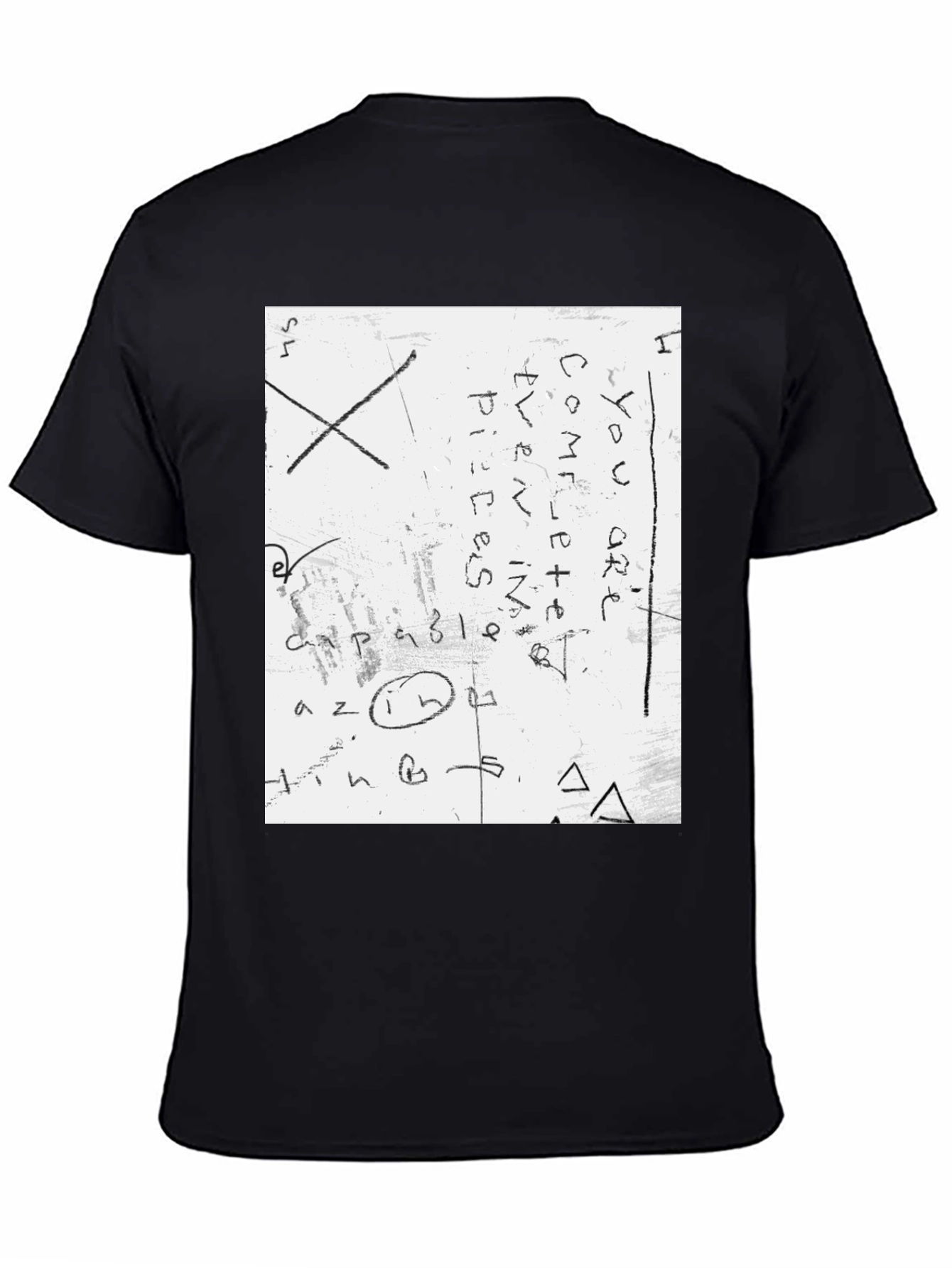 Mens Black T-Shirt with Handwritten Text Design