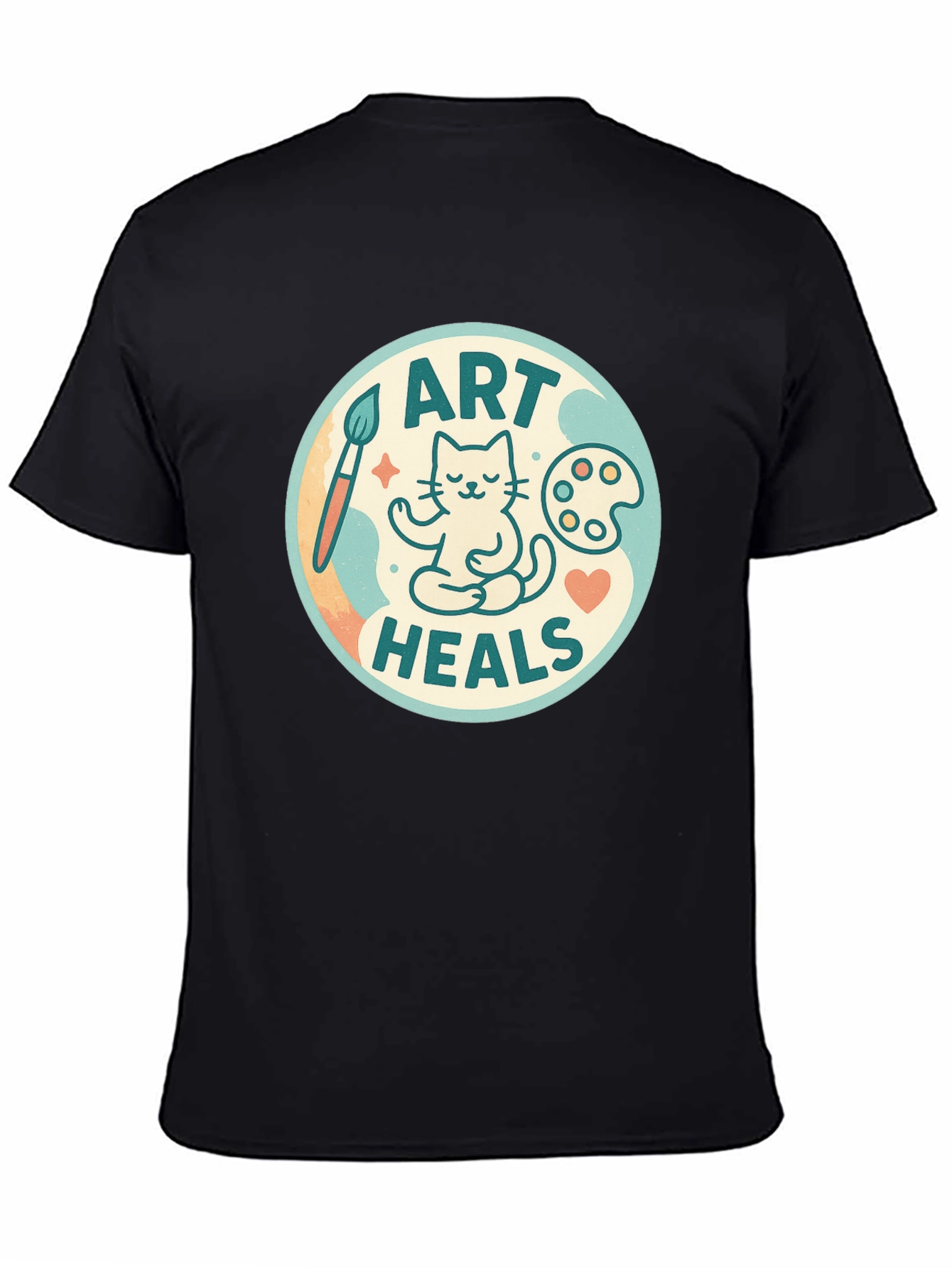 Art Heals Black Tee - Painter Cat Meditation