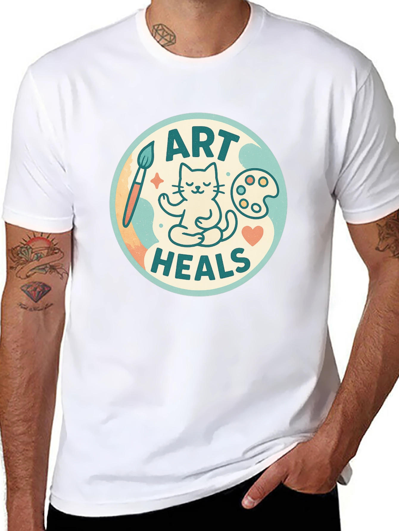 Art Heals Black Tee - Painter Cat Meditation
