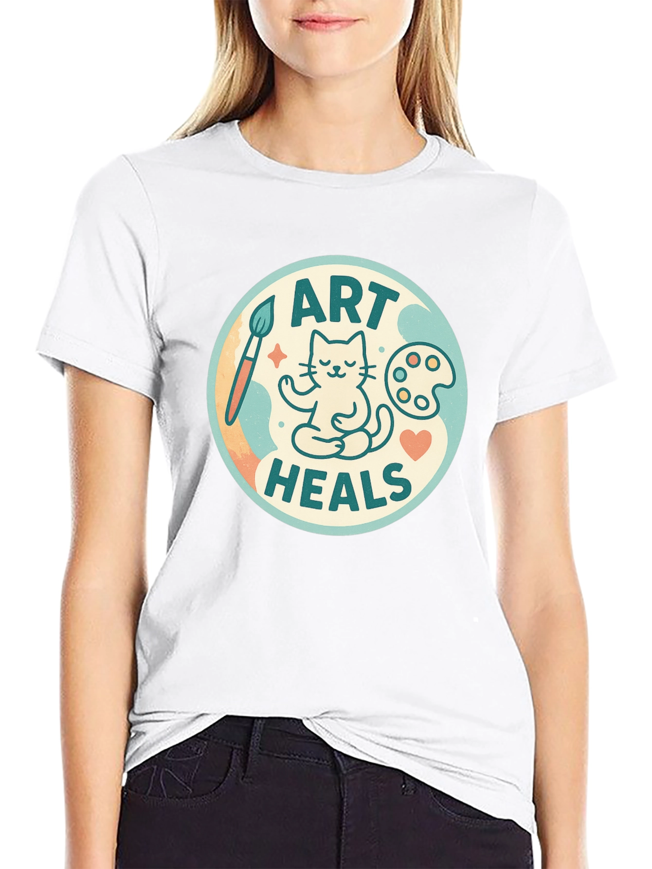 Art Heals Black Tee - Painter Cat Meditation