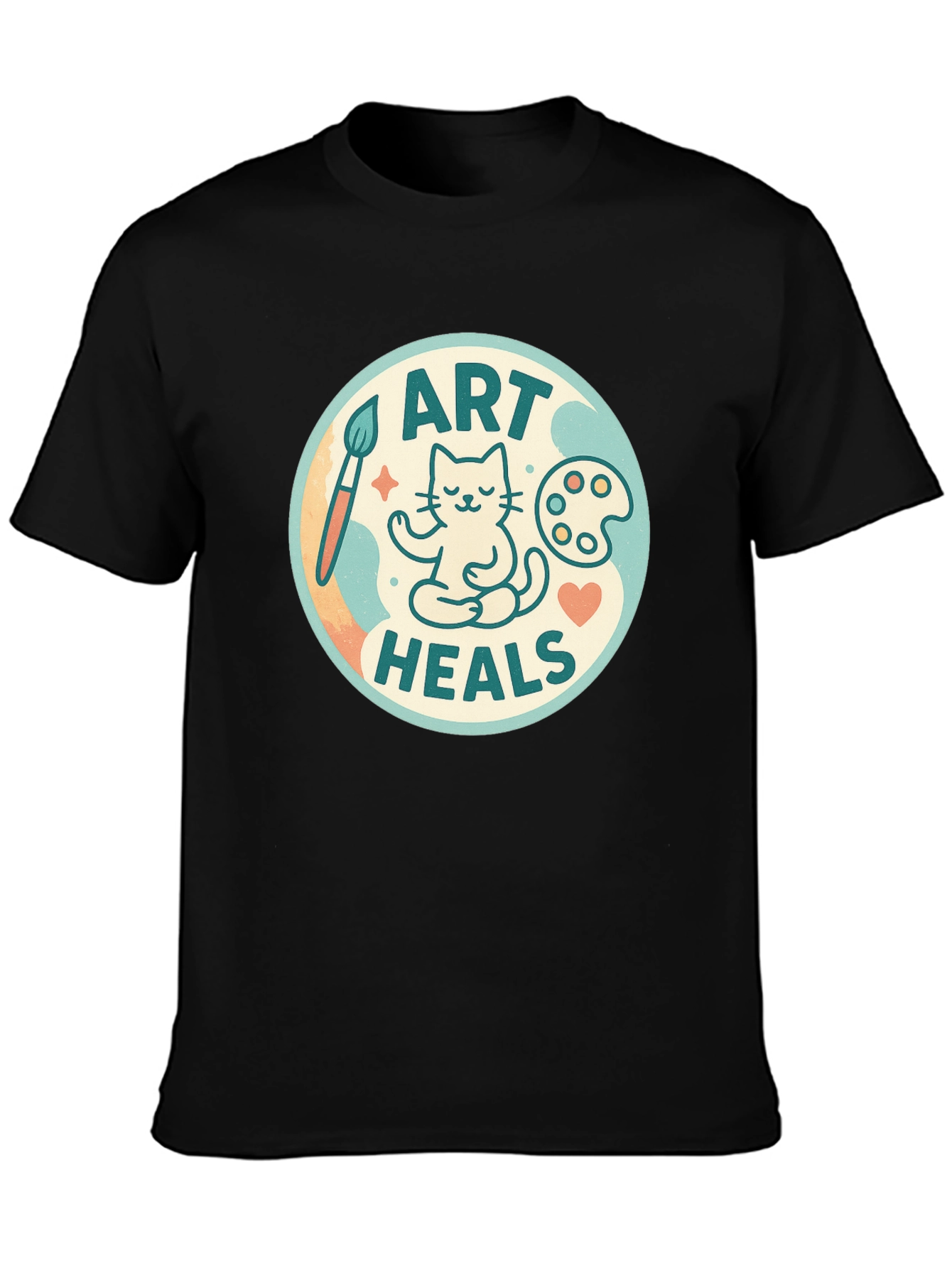 Art Heals Black Tee - Painter Cat Meditation