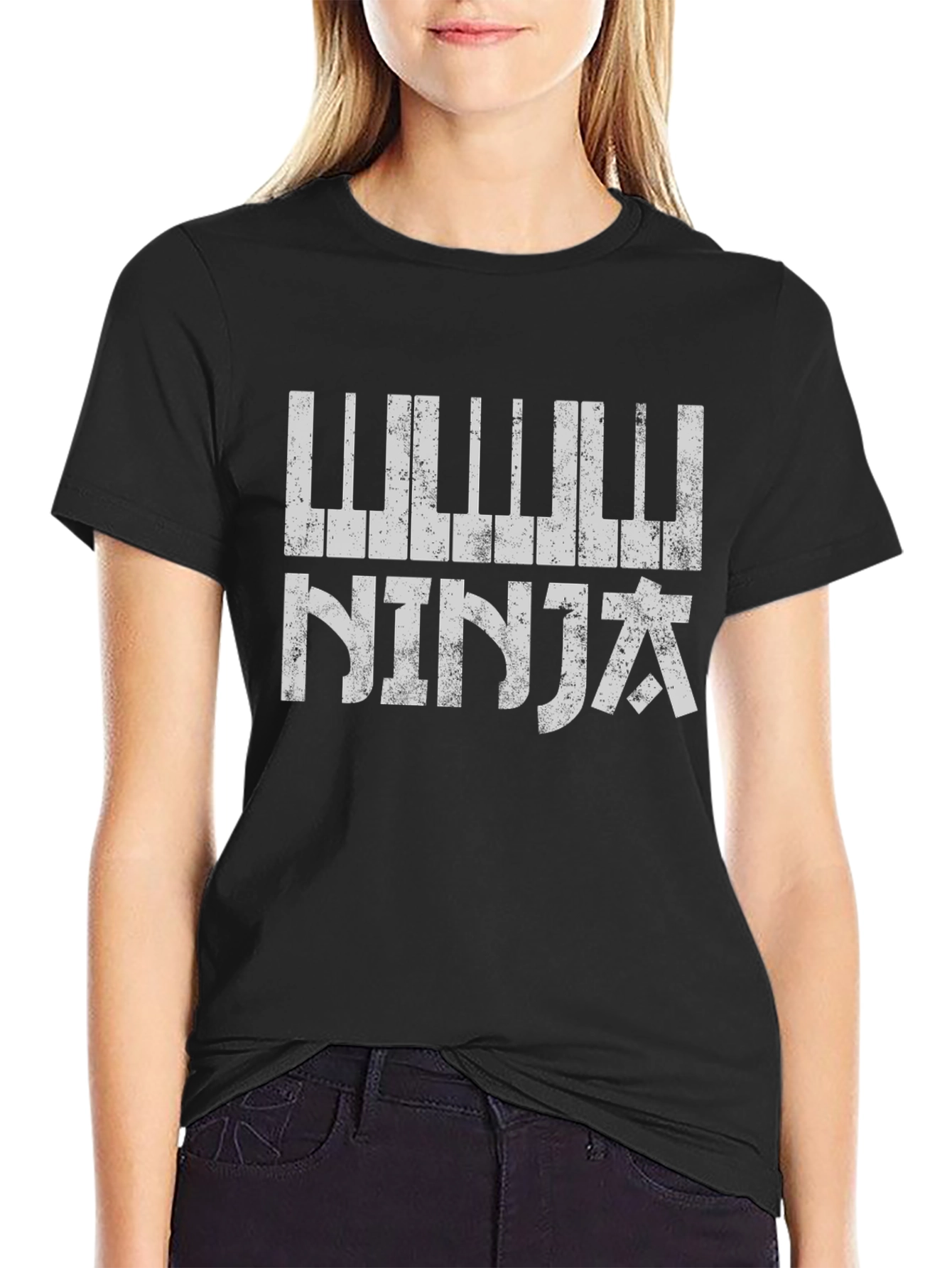 Piano Ninja Black Graphic T-Shirt