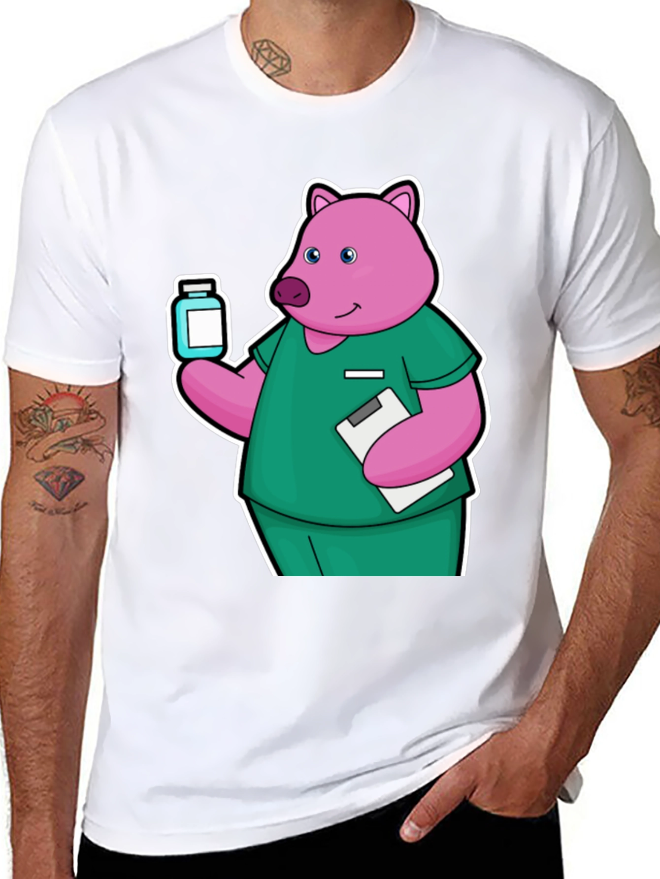Nurse Pig Cartoon Graphic T-Shirt