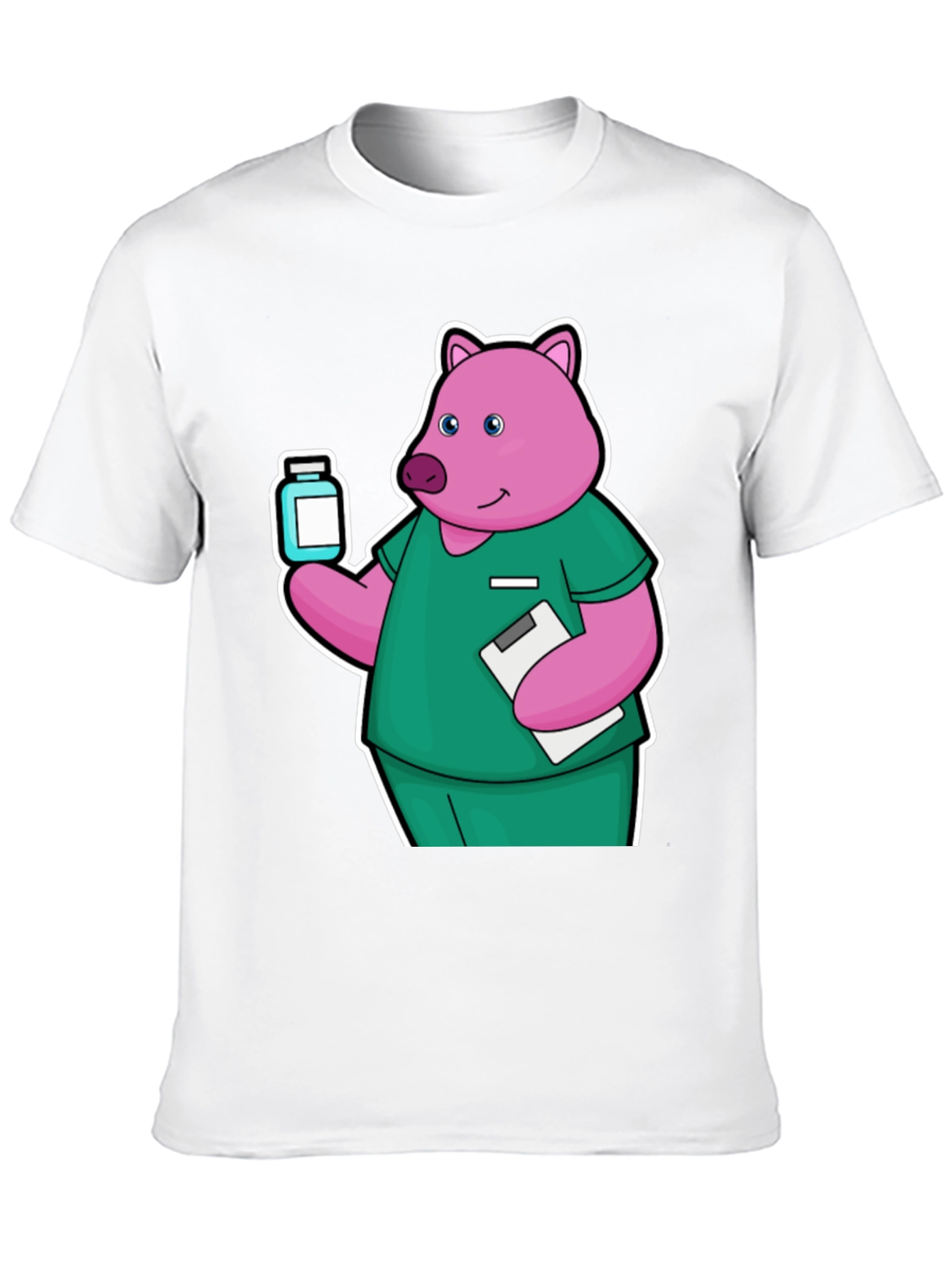 Nurse Pig Cartoon Graphic T-Shirt
