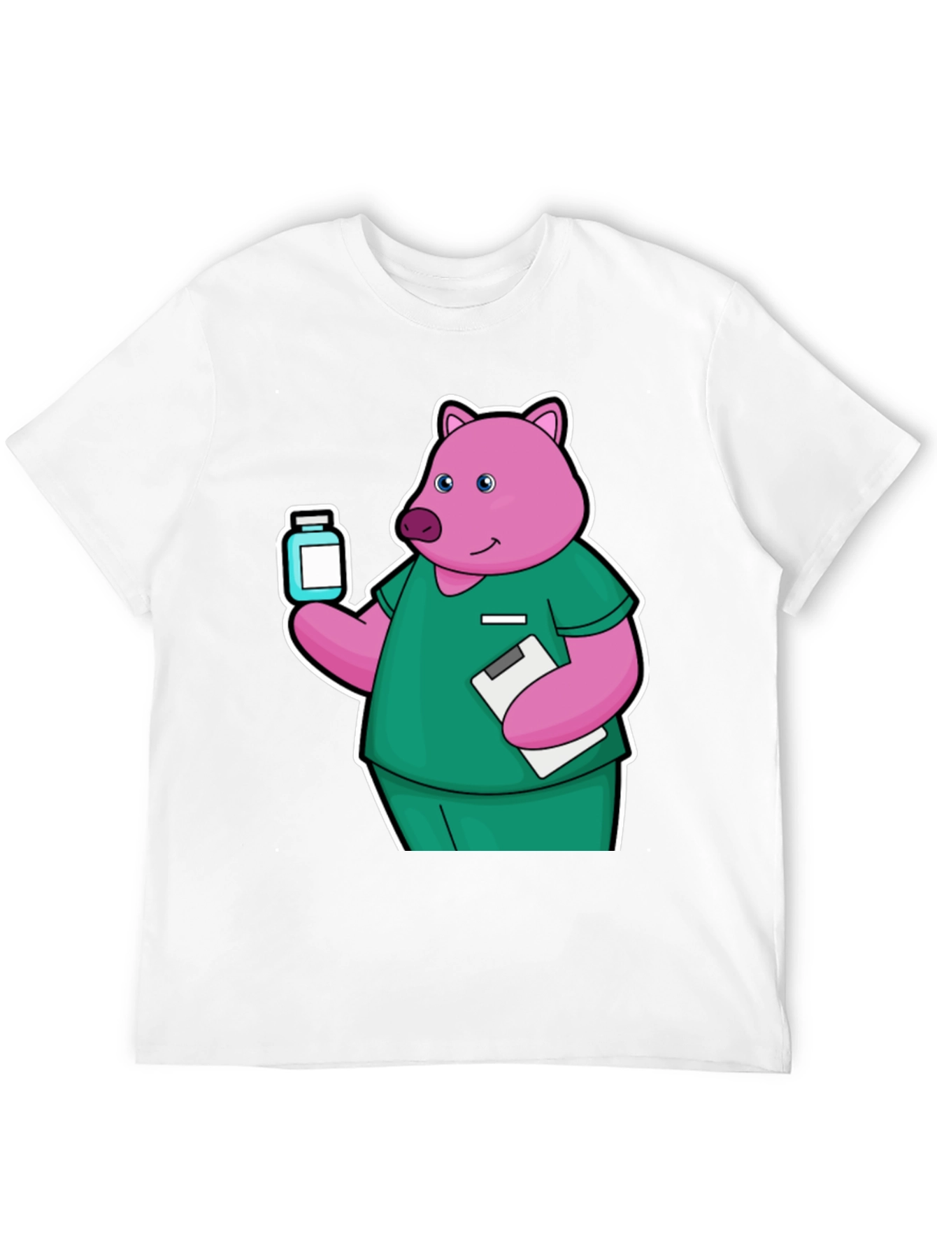 Nurse Pig Cartoon Graphic T-Shirt