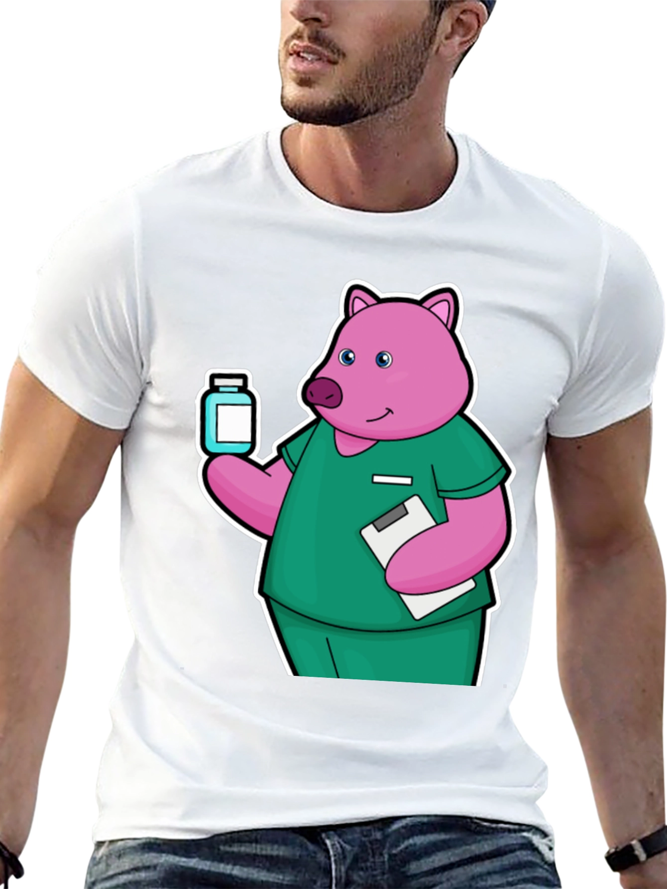 Nurse Pig Cartoon Graphic T-Shirt