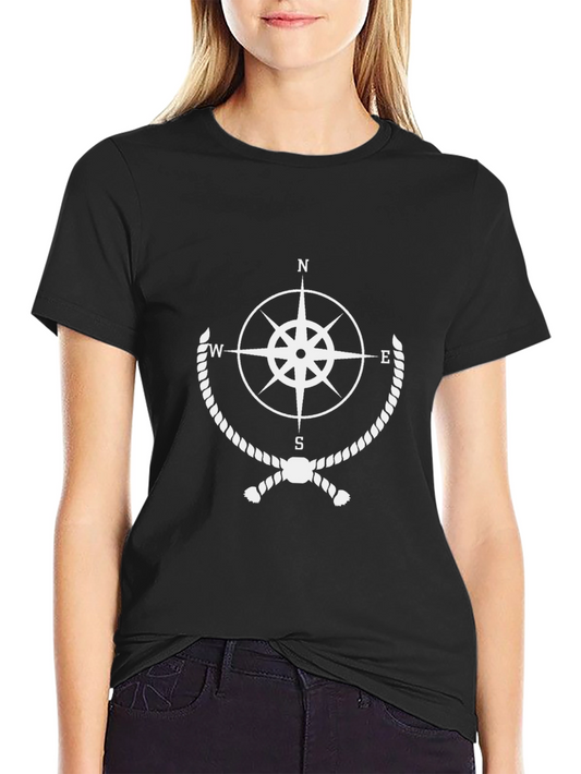 Nautical Compass T-Shirt - Black Cotton