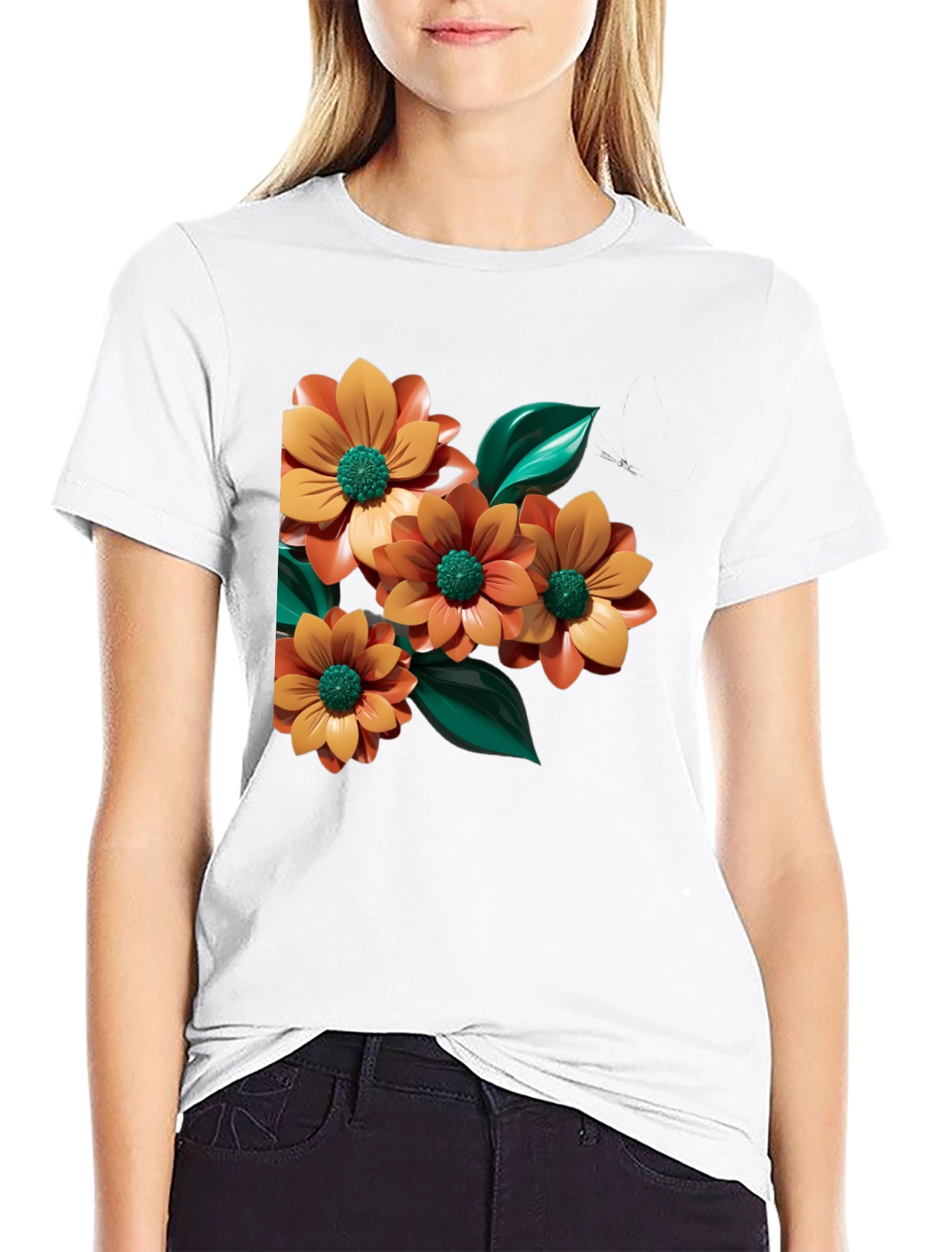 Floral Graphic Print Black Tee