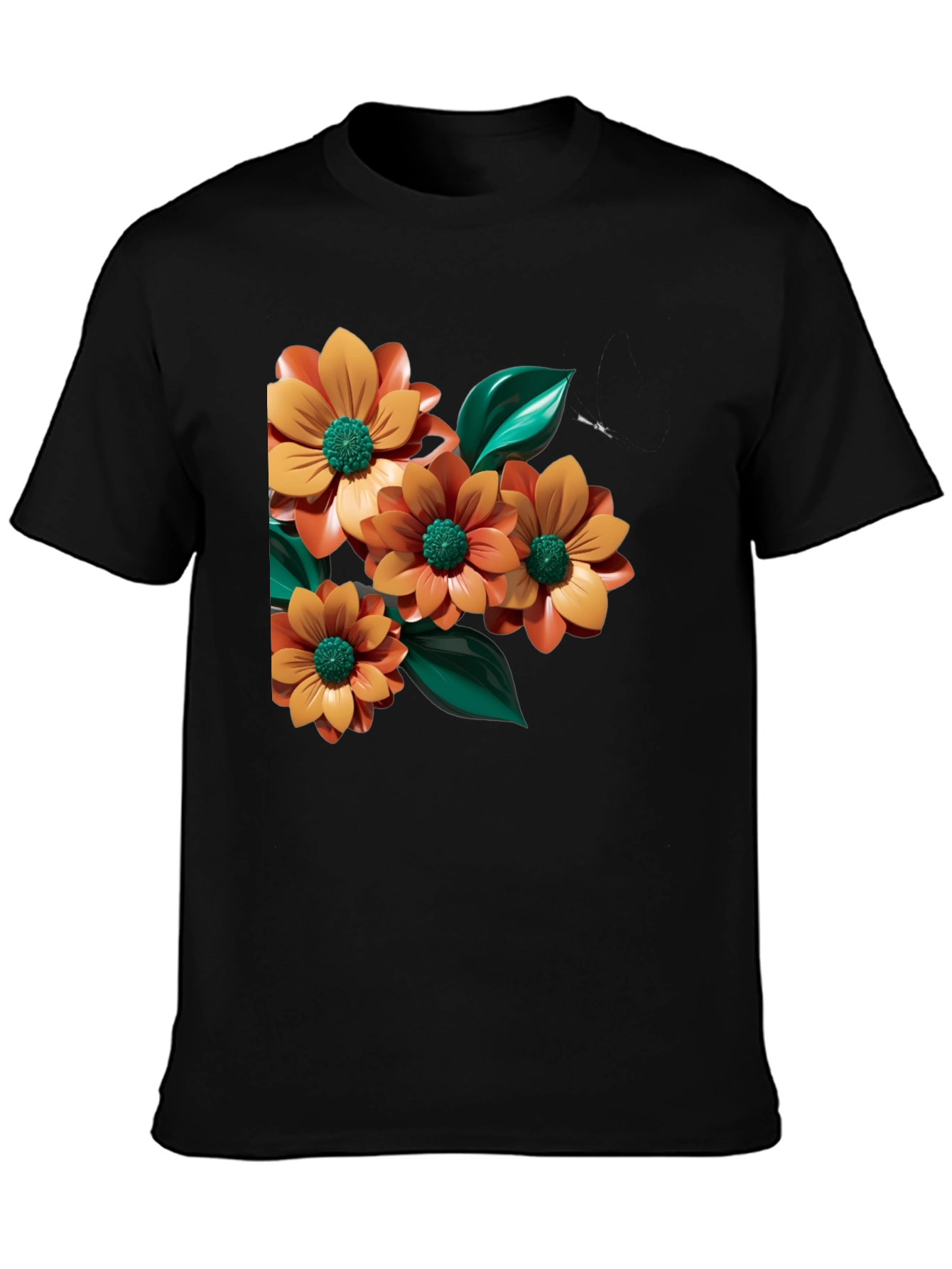 Floral Graphic Print Black Tee