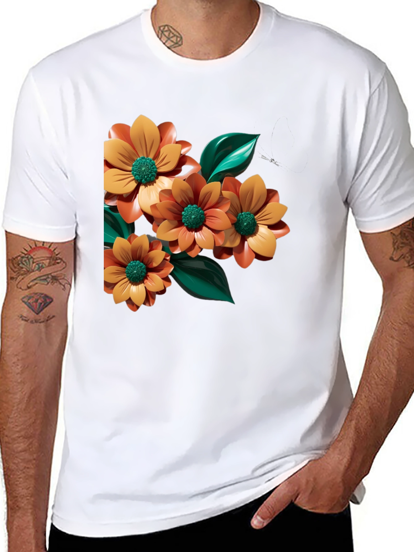 Floral Graphic Print Black Tee