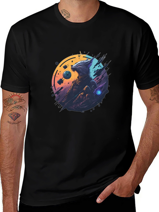 Sci-Fi Wolf Graphic T-Shirt - Cosmic Canine