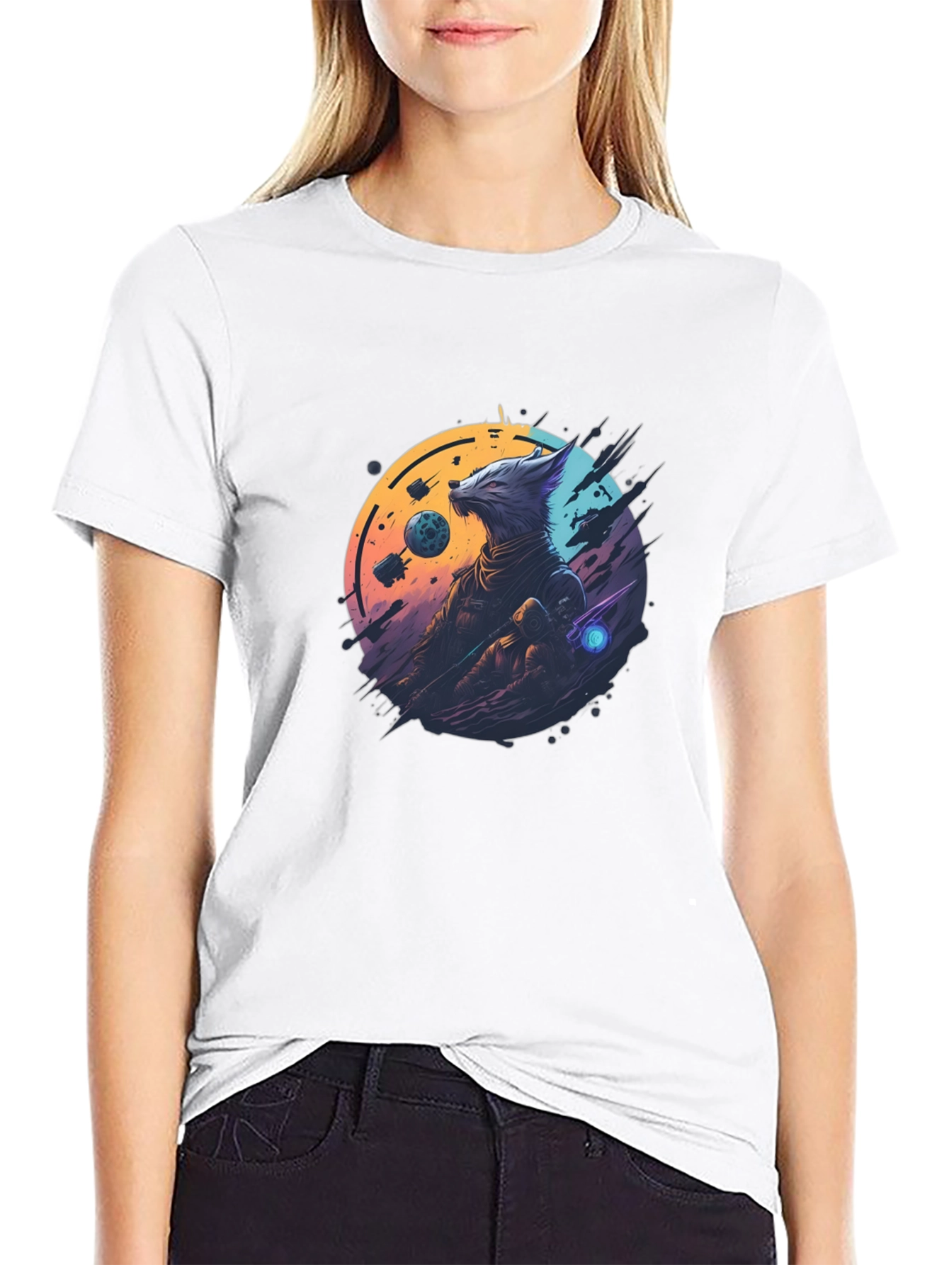 Sci-Fi Wolf Graphic T-Shirt - Cosmic Canine