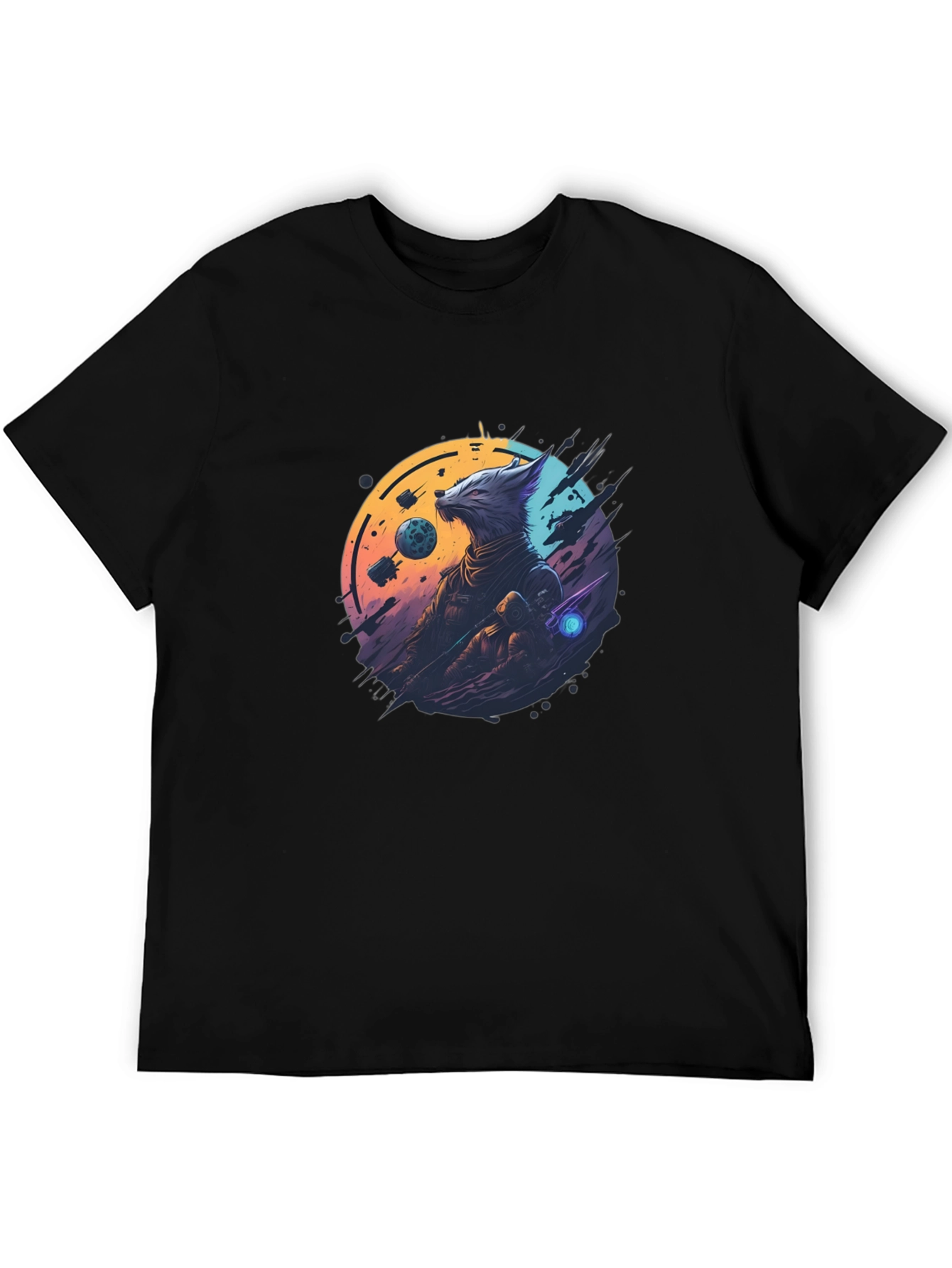 Sci-Fi Wolf Graphic T-Shirt - Cosmic Canine
